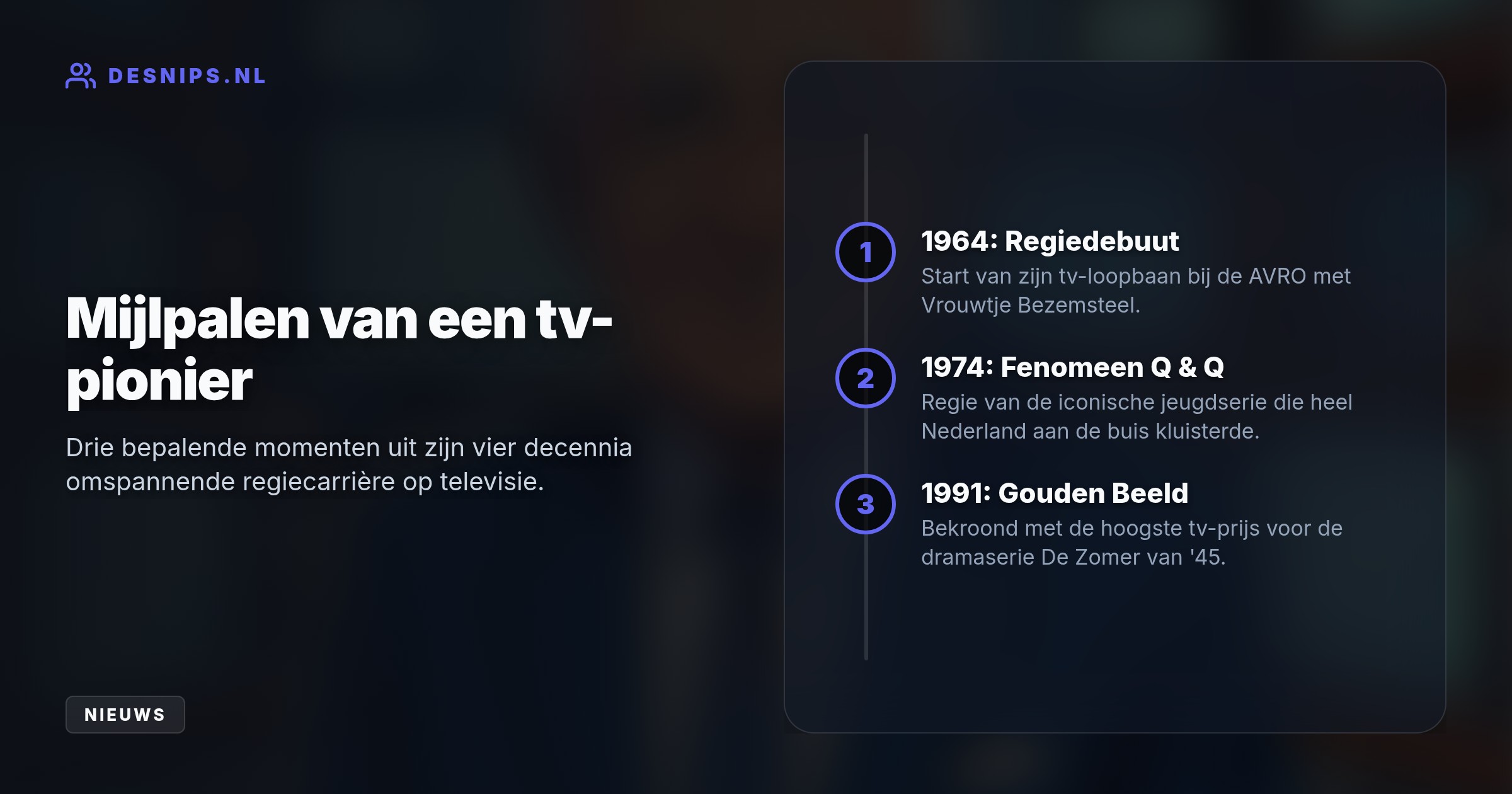 De gevierde televisiemaker overleed in het Rosa Spier Huis in Laren na een decennialange carrière waarin hij de Nederlandse televisiegeschiedenis vormgaf met hitseries.