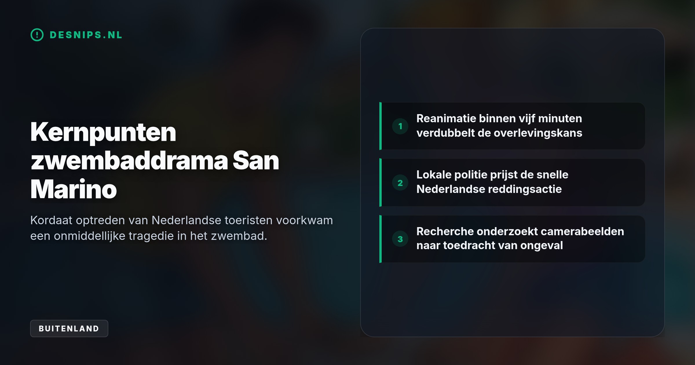 Twee onbekende Nederlandse kampeerders reanimeerden de peuter in een campingzwembad. Het slachtoffertje ligt momenteel in kritieke toestand op de intensive care in Italië.