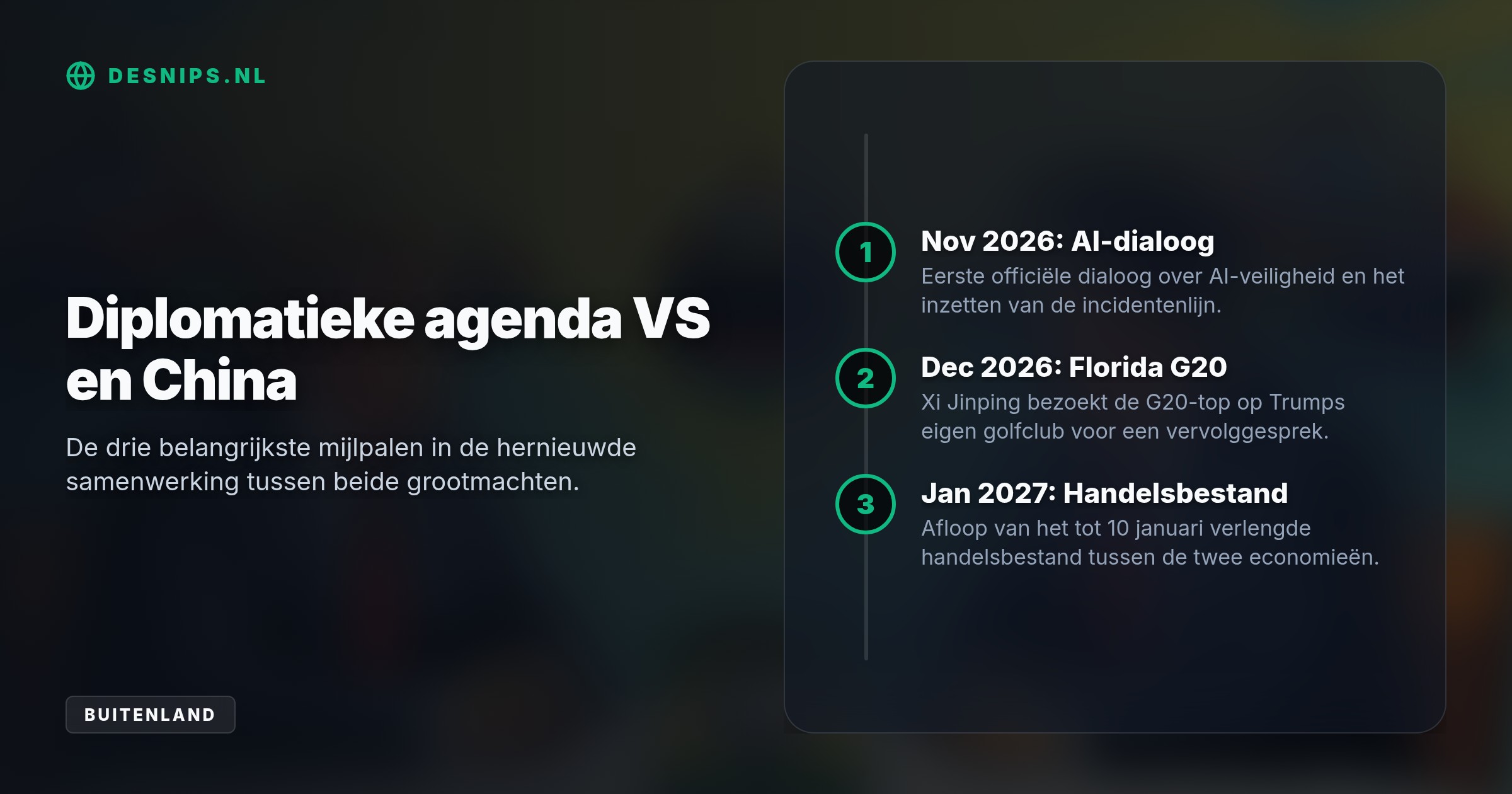 Om economische spanningen te sussen verlagen de grootmachten importtarieven. Ook opent een directe hotline om escalatie bij op hol geslagen algoritmes te voorkomen.
