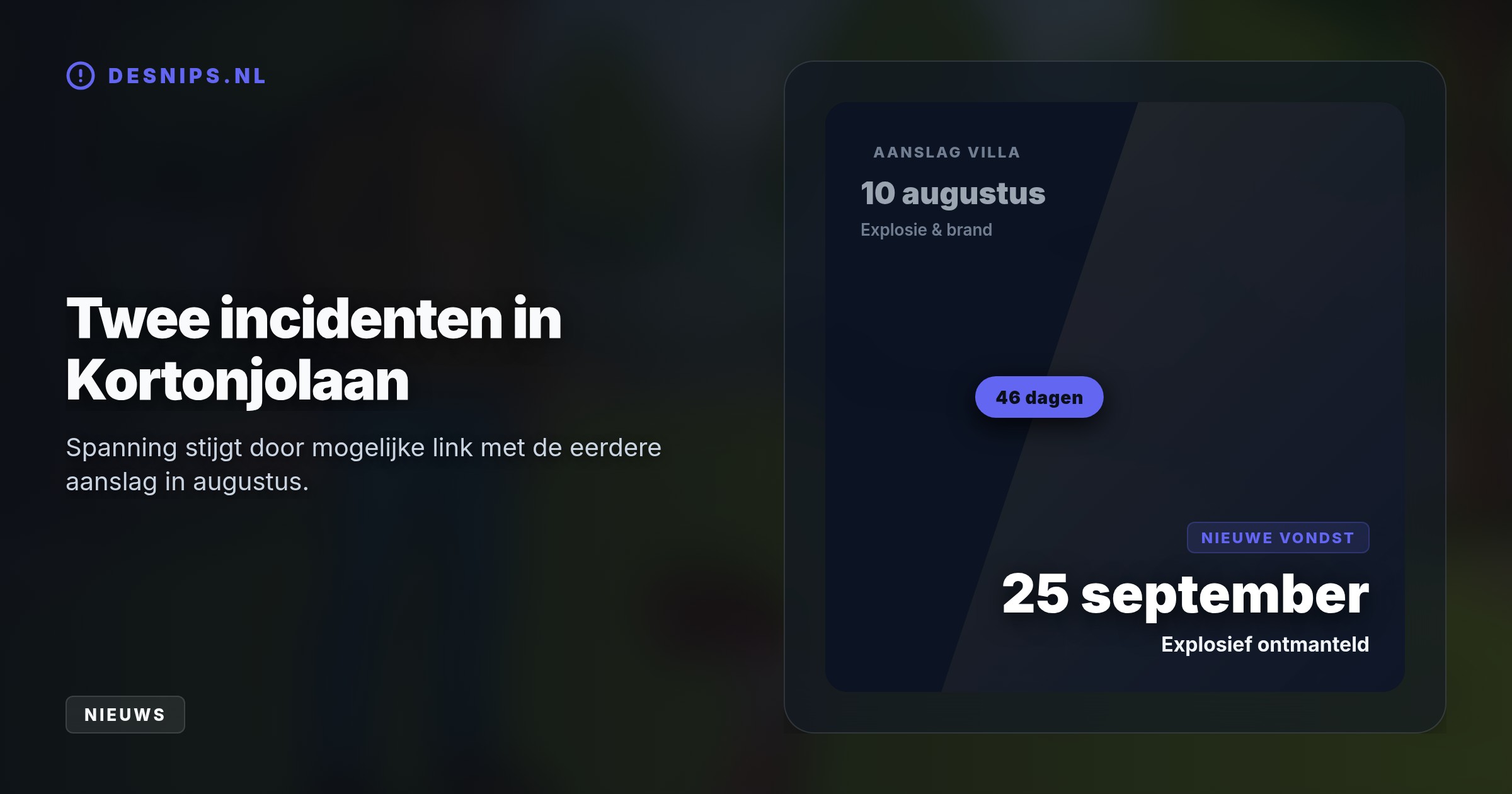 Een hondenuitlater vond de tas met het geïmproviseerde explosief. De EOD maakte de instabiele bom onschadelijk, terwijl omwonenden vrezen voor een verband met een eerdere villabrand.