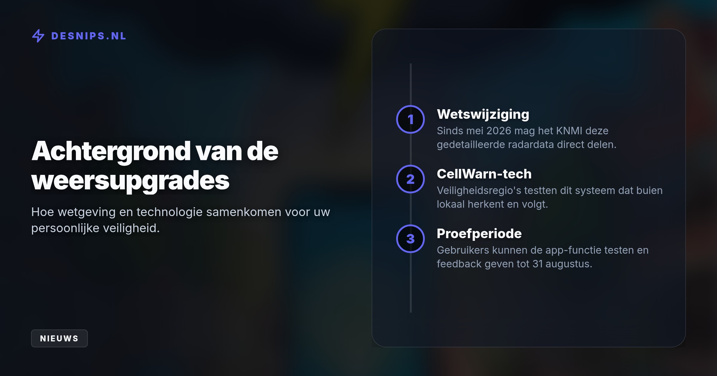 Dankzij een wetswijziging herkent het CellWarn-systeem gevaarlijke buien en ontvangt u binnen een kwartier een pushmelding op basis van uw live gps-locatie.