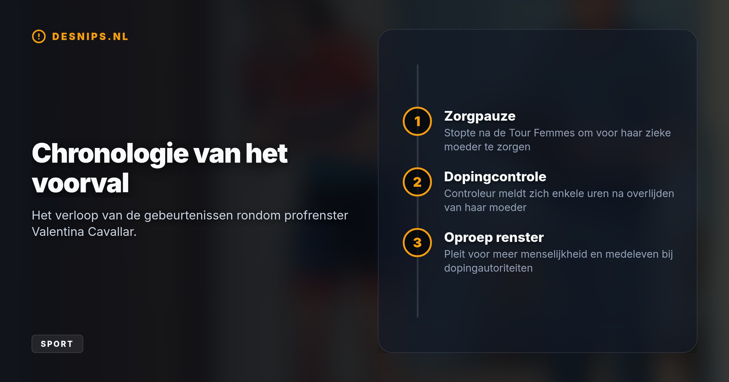 Enkele uren na het overlijden van haar moeder stond onverwachts een dopingcontroleur op de stoep. Cavallar steunt schone sport, maar eist meer menselijkheid van autoriteiten.