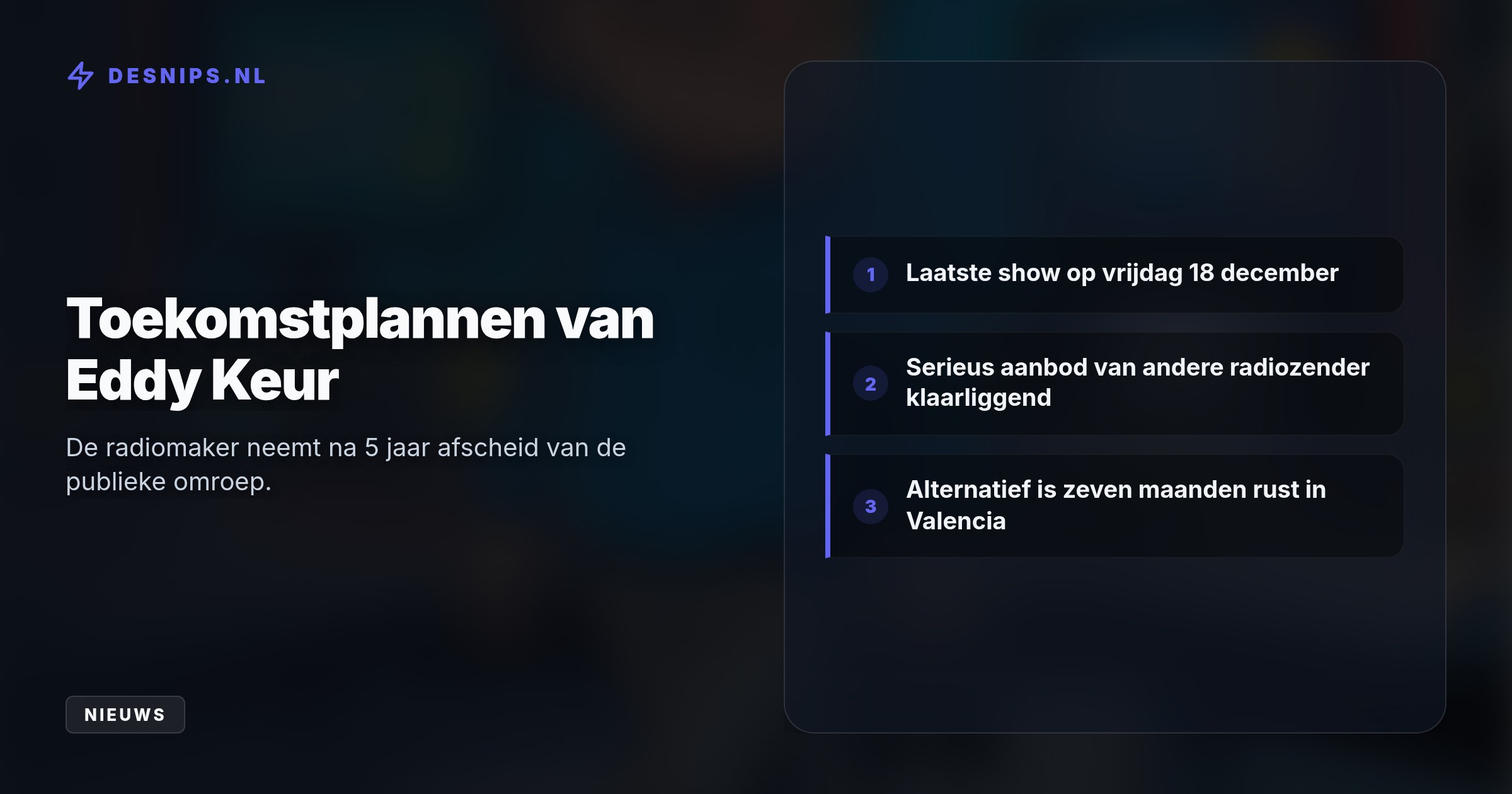 De dj stopt na vijf jaar omdat hij nog maar twee uur per week mag presenteren. Hij heeft al een aanbod van een andere zender op zak om de nacht in te gaan.