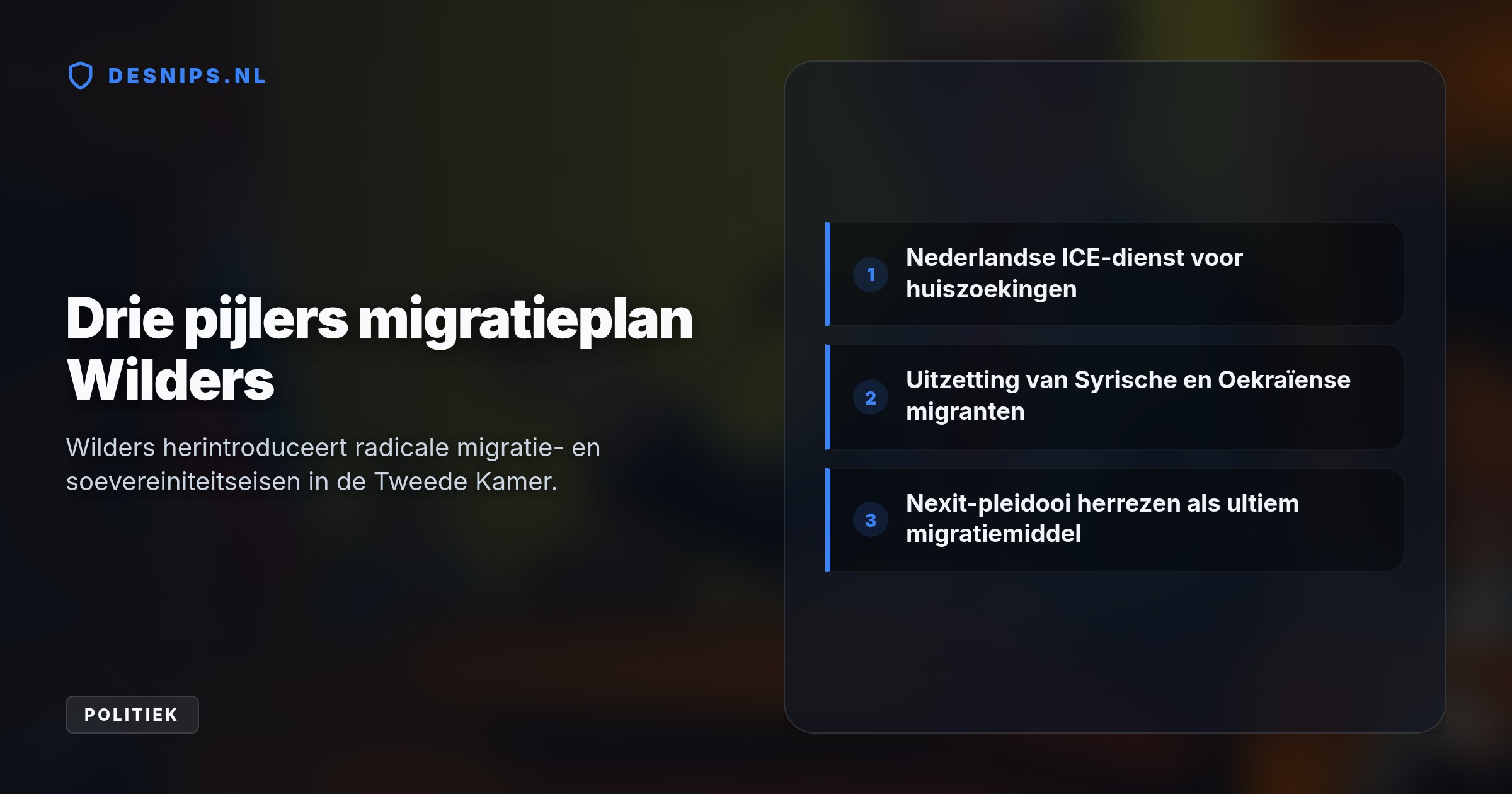 Tijdens de Algemene Politieke Beschouwingen wil de PVV-leider met Amerikaanse methoden migranten opsporen. Een nexit is volgens hem de enige weg om migratie effectief te stoppen.