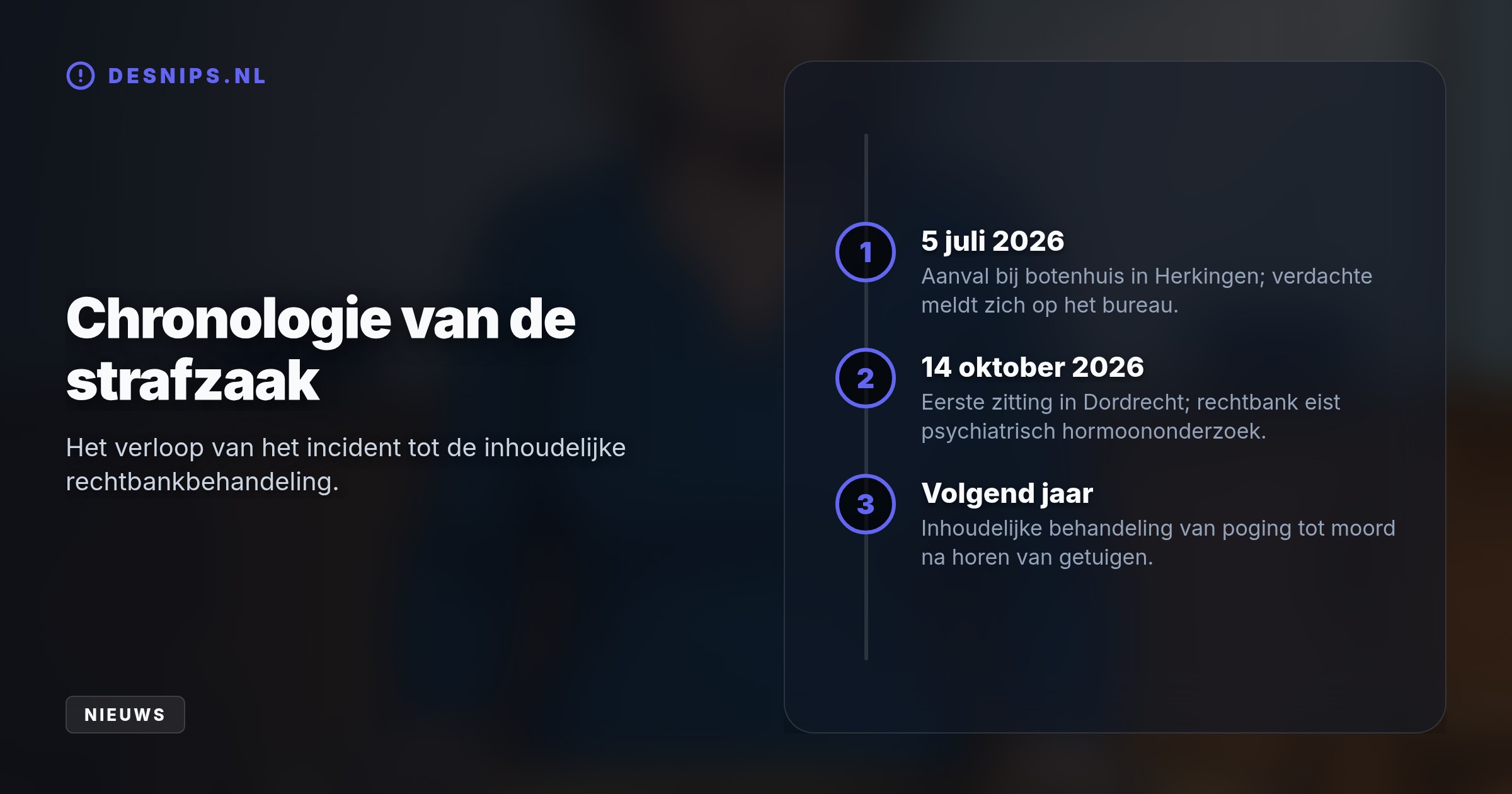 Tijdens de voorbereidende zitting bleek dat de verdachte mogelijk kampte met hormonale stoornissen. Ook speelden huiselijk geweld en alcoholmisbruik een rol.