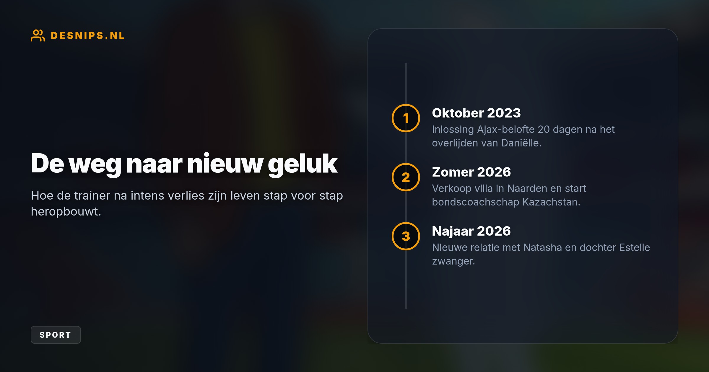 Om zijn rouwproces te doorbreken verkoopt de coach zijn villa en begint hij een nieuw leven in het buitenland, gesteund door een nieuwe relatie en babynieuws.