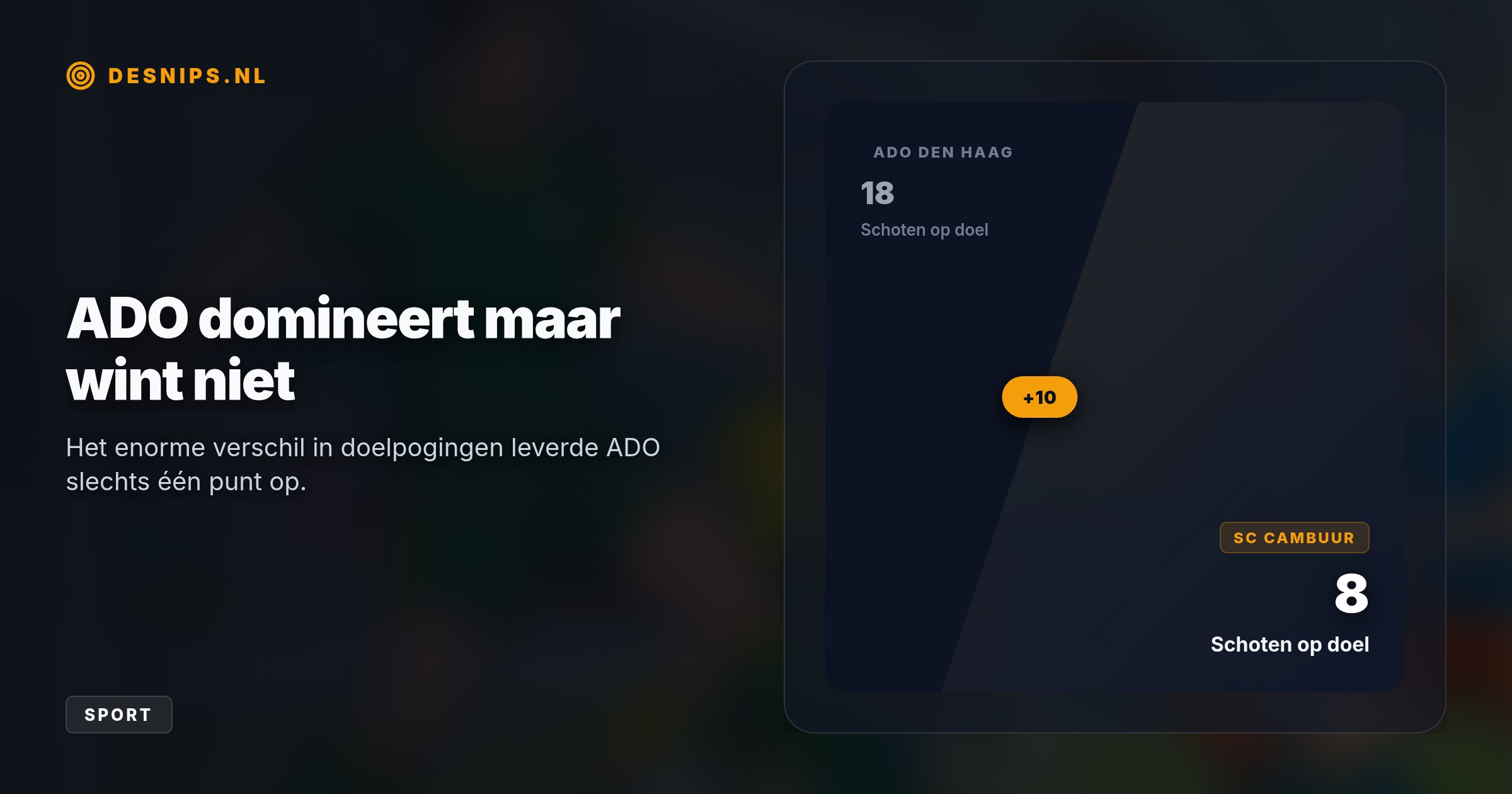 Een late klutsgoal van invaller Donát Bárány redt een punt voor dominant ADO, maar de Haagse club blijft met één schamel punt onderaan de Eredivisie staan.