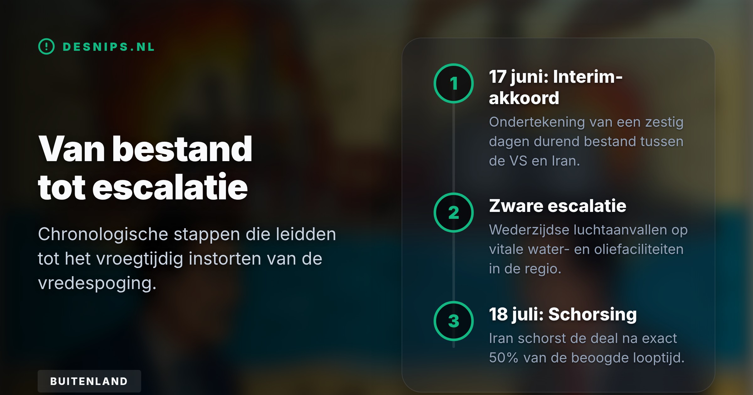 Na zware wederzijdse luchtaanvallen op vitale infrastructuur stort het dertig dagen oude bestand volledig in. Trump verklaart de deal officieel voor beëindigd.