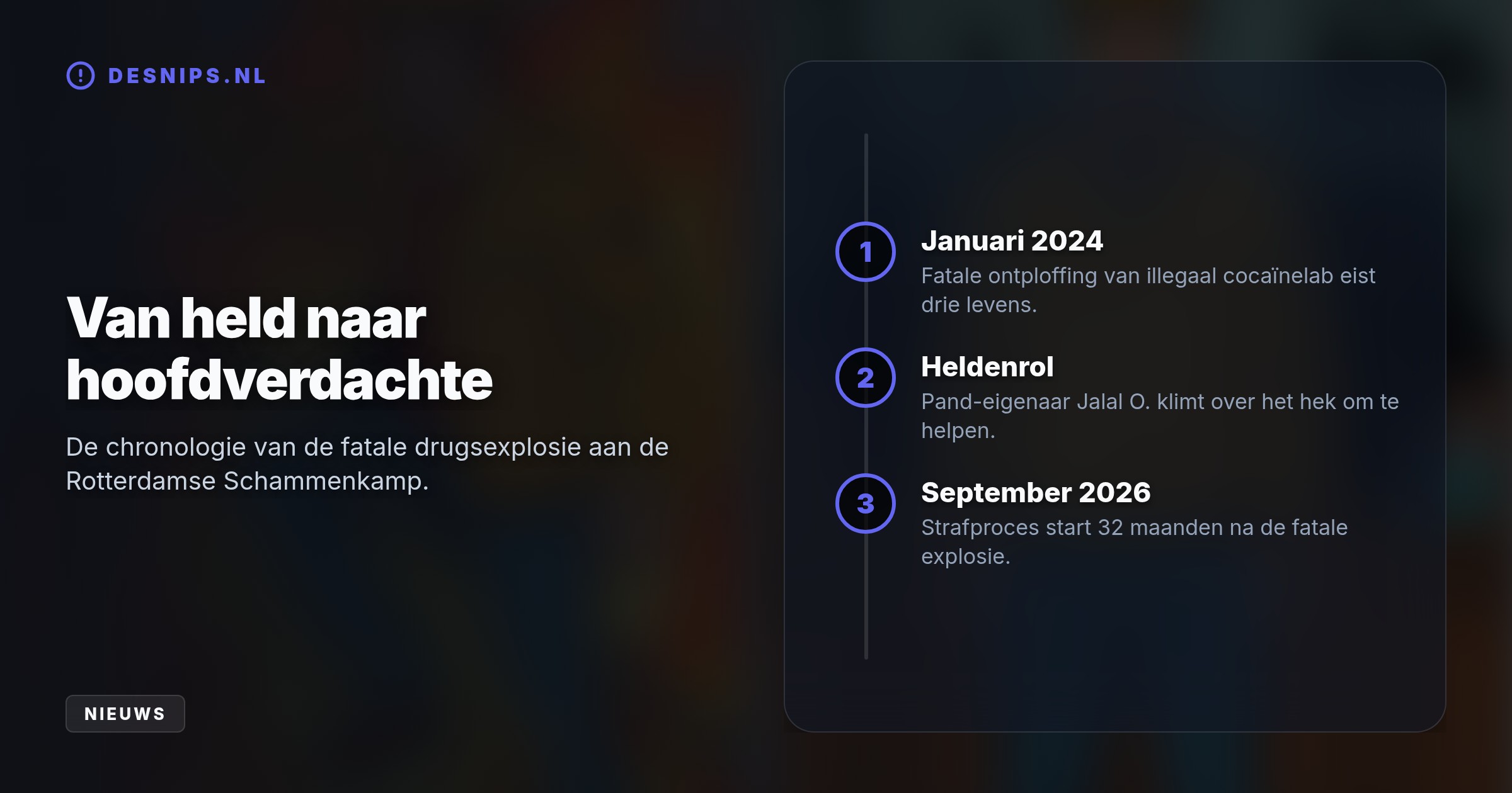 Het proces tegen de voormalige 'held' start maandag. Justitie linkt hem aan het cocaïnelab aan de Schammenkamp na de vondst van chemicaliën en belastende berichten.