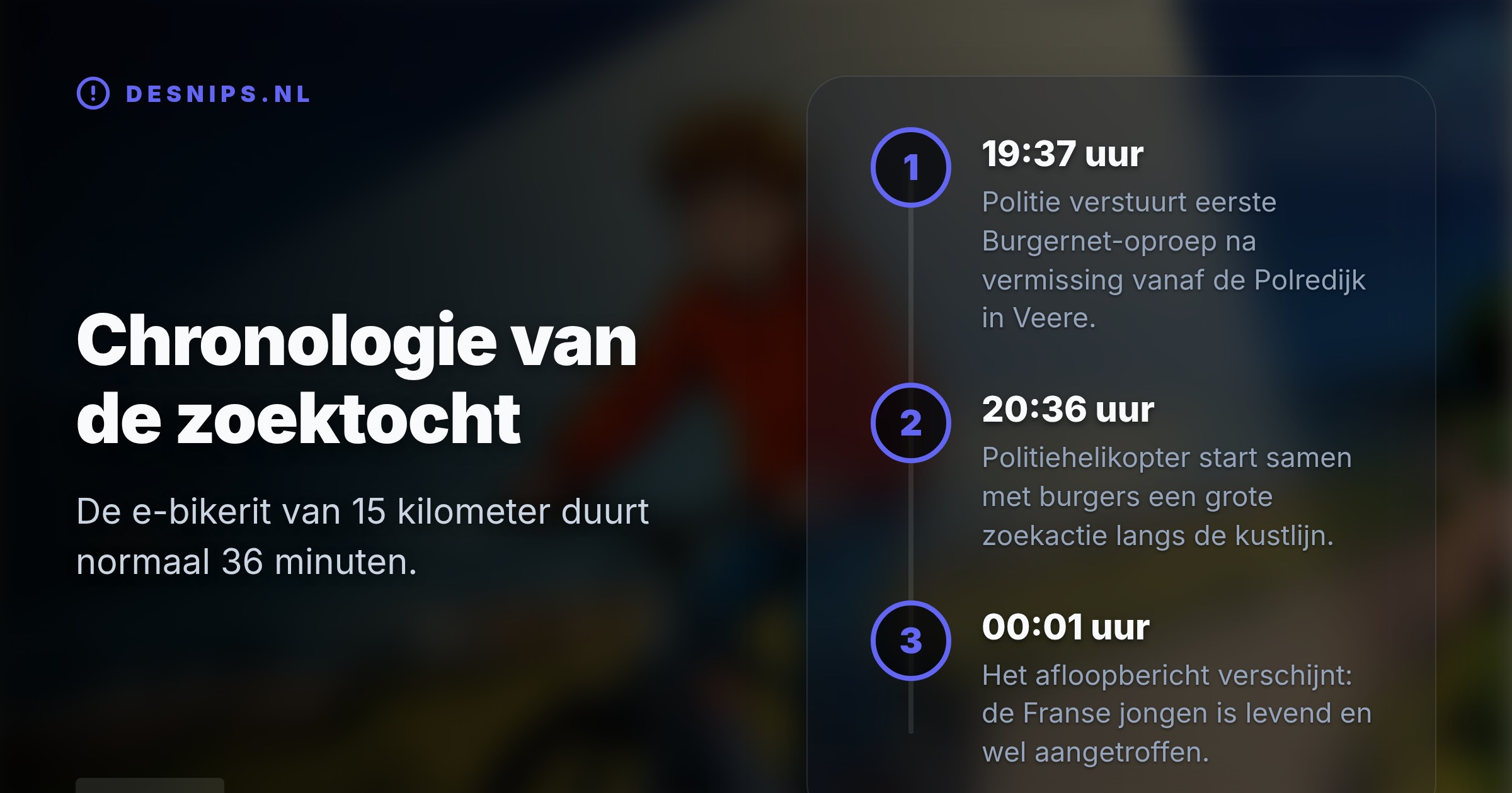 De twaalfjarige toerist verdween dinsdagavond tijdens een fietstocht van Veere naar Vrouwenpolder. Na een urenlange zoektocht met een helikopter trof de politie hem rond middernacht ongedeerd aan.