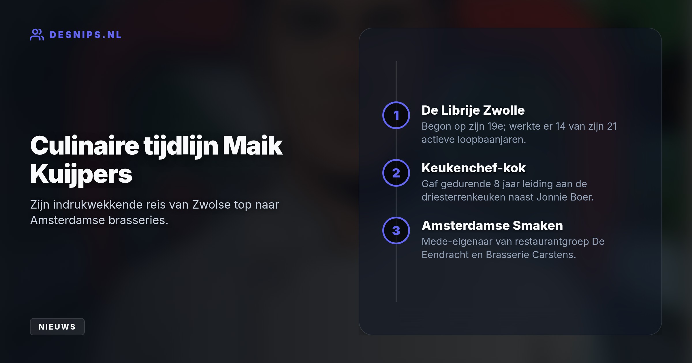 De topkok werd eind september onwel na de hardloopwedstrijd, raakte in coma en overleed. Hij laat een gezin achter en laat een leegte achter in de gastronomie.