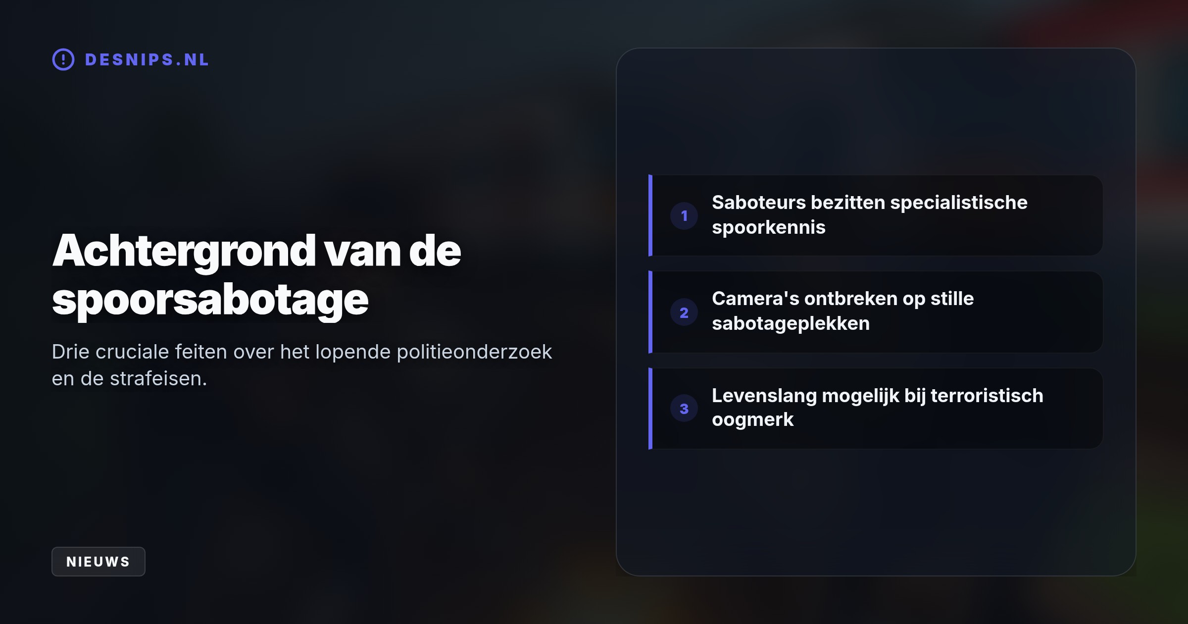 Saboteurs ontregelden het spoor op 35 locaties door met metalen staven kortsluiting te veroorzaken. Justitie jaagt op de professionele daders, die 15 jaar cel riskeren.