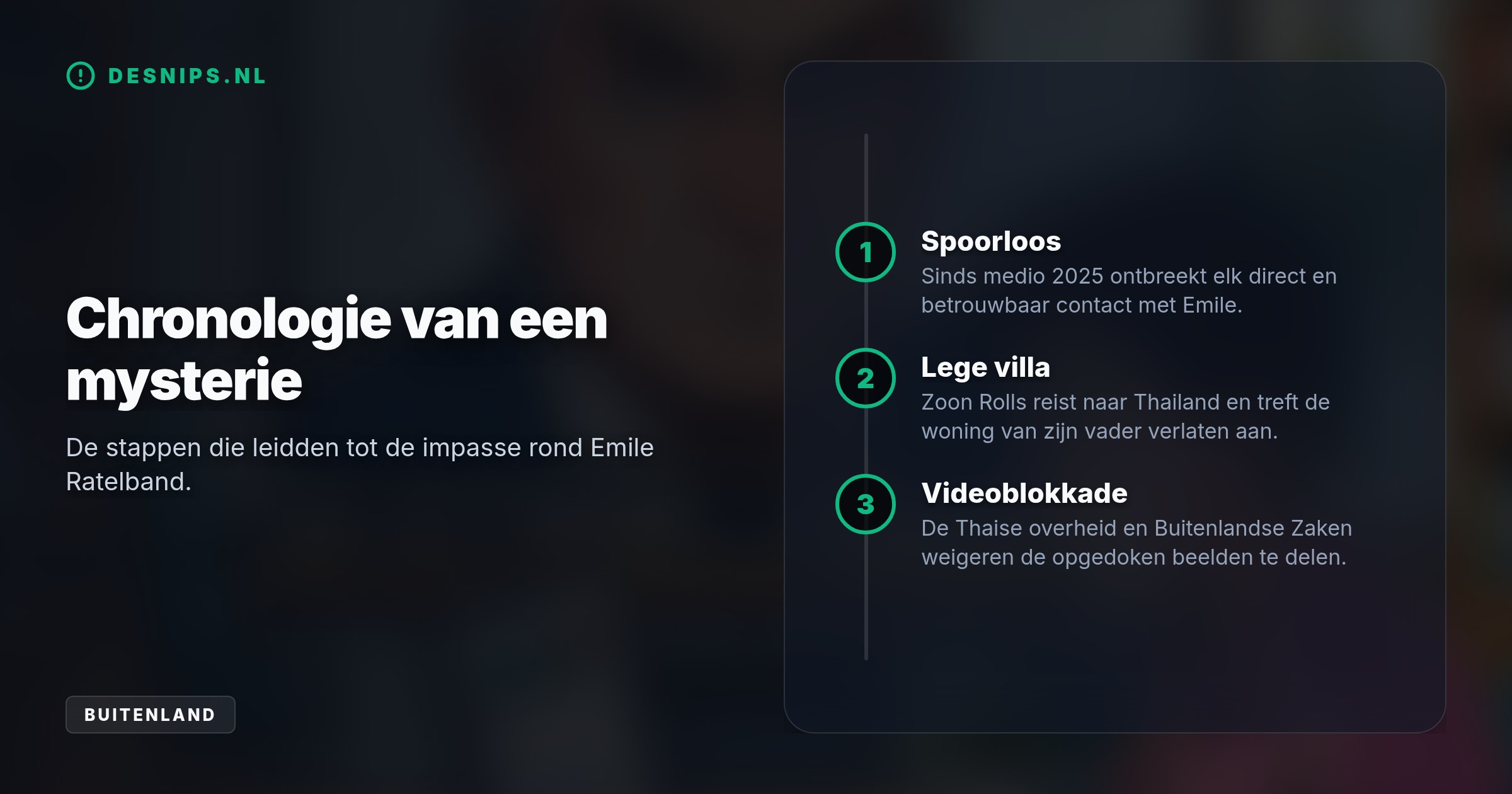 Zowel Thailand als het ministerie van Buitenlandse Zaken weigeren de beelden vanwege privacyregels. Zijn radeloze familie vreest een misdrijf en eist dringend een teken van leven.