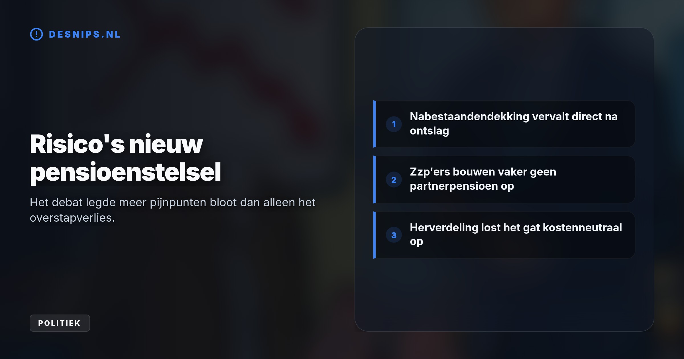 De regeringscommissaris moet een oplossing zoeken voor werknemers van 40+ die bij een baanwissel tienduizenden euro's mislopen doordat compensatieregelingen in het nieuwe stelsel niet aansluiten.