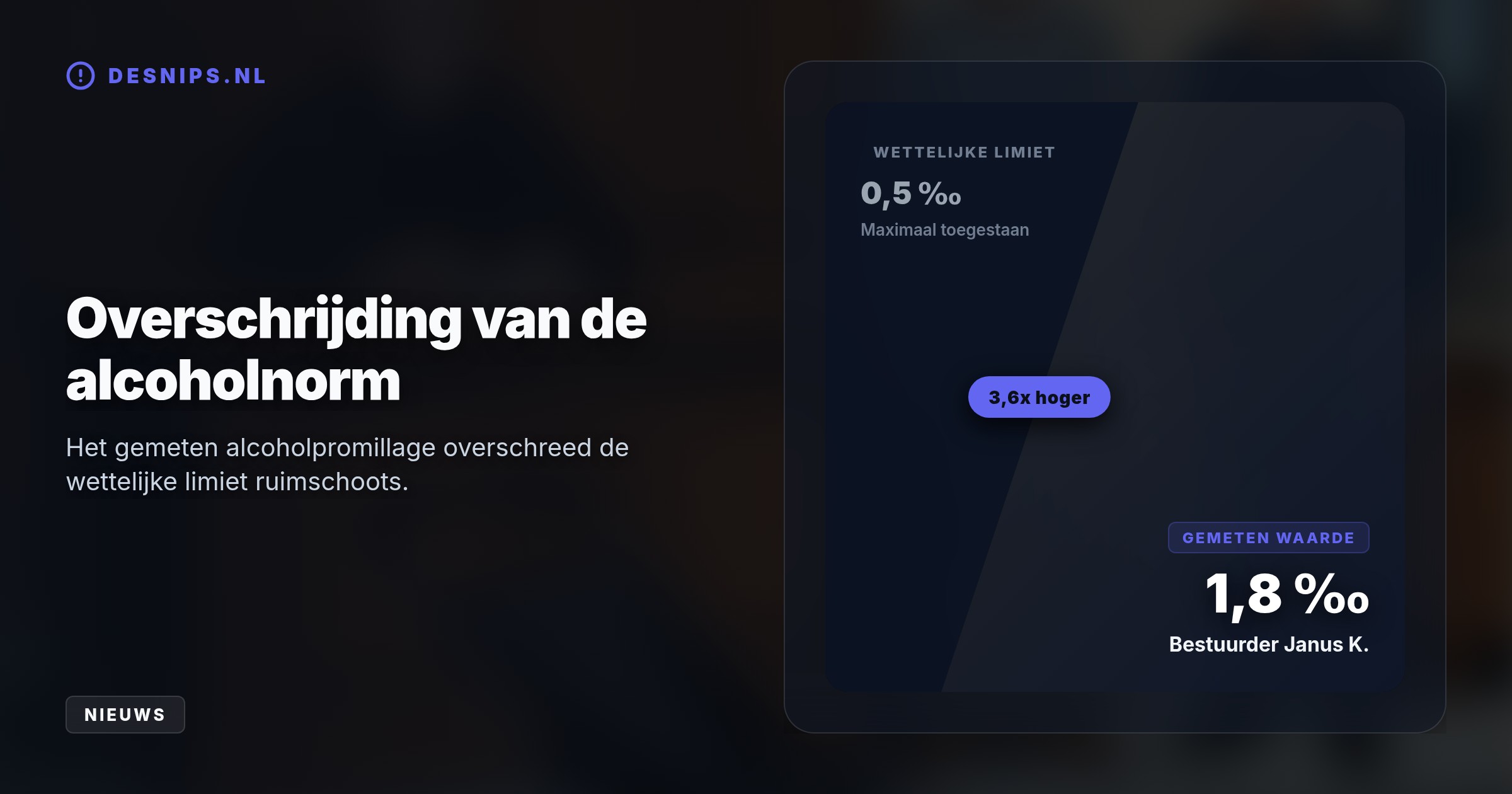 Janus K. reed met 1,8 promille alcohol en ruim 110 km/u een vierjarig kind dood. De rechter nam de volledige eis van het OM over en legde ook een rijontzegging op.