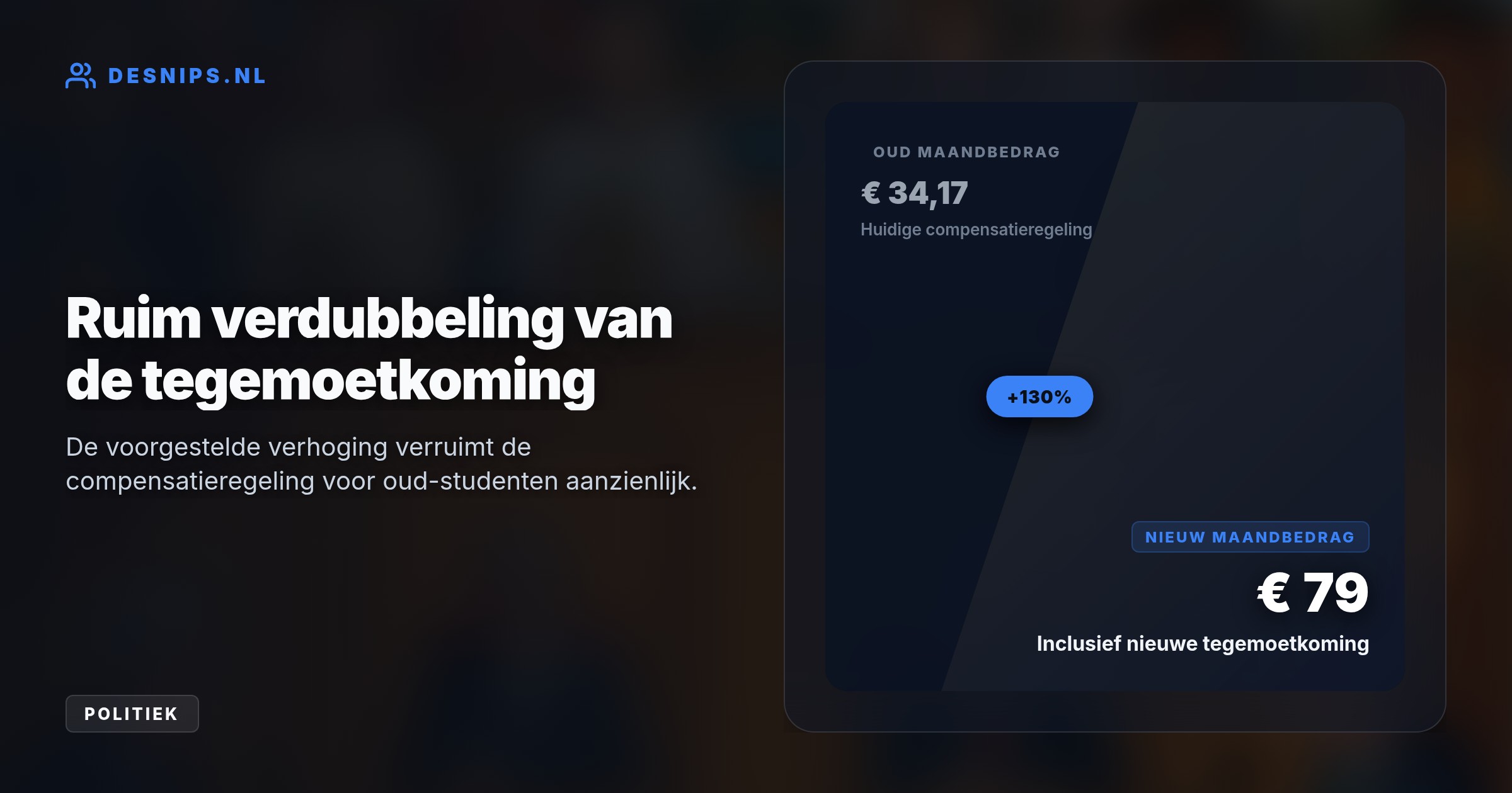 Het kabinet wil de eerdere maandelijkse tegemoetkoming verhogen naar in totaal 78,67 euro. Woensdag debatteert de Tweede Kamer over dit wetsvoorstel.