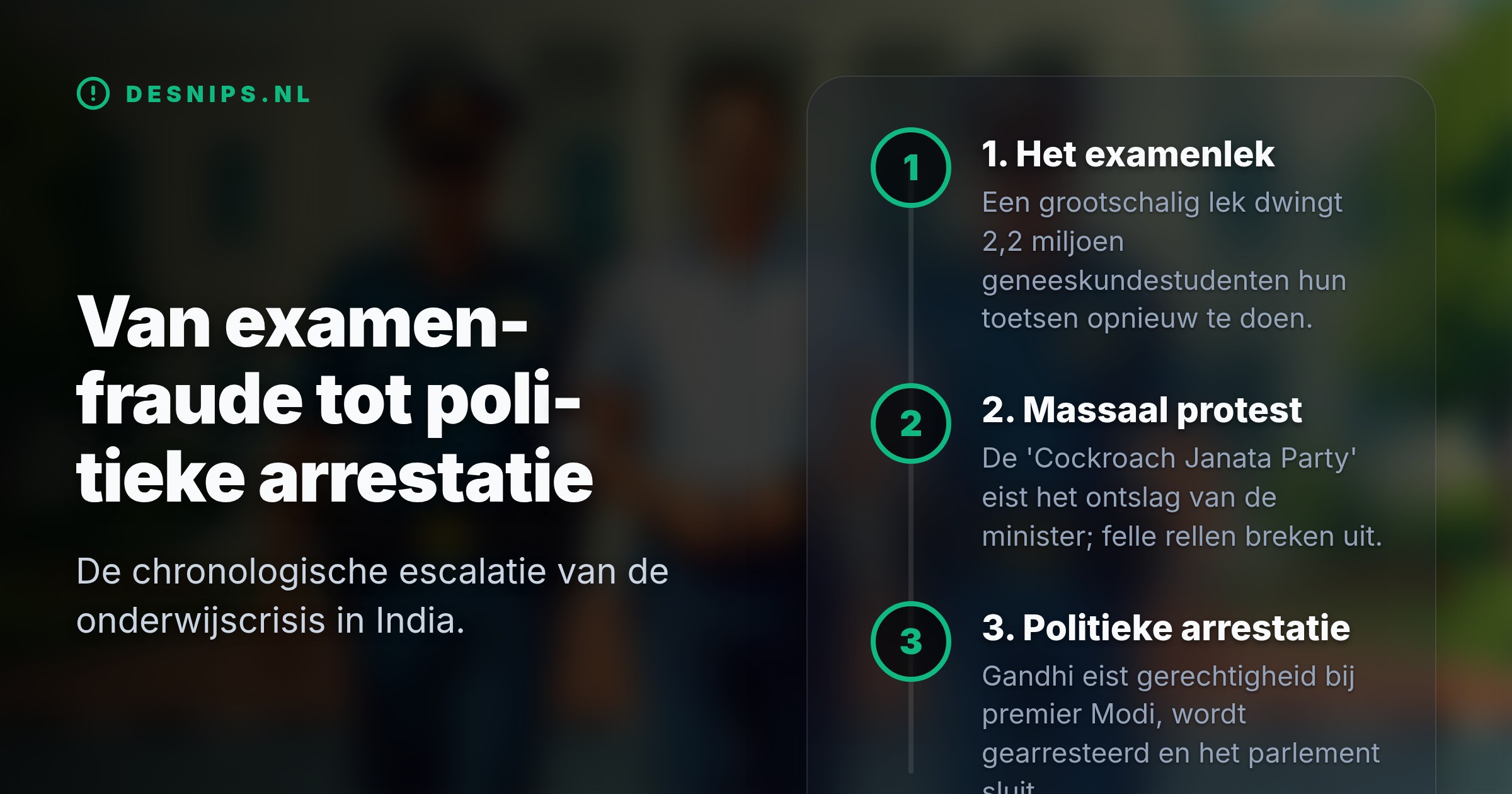 Na gewelddadige protesten over een examenschandaal is oppositieleider Rahul Gandhi gearresteerd bij de woning van premier Modi toen hij gerechtigheid eiste voor de 2,2 miljoen gedupeerden.