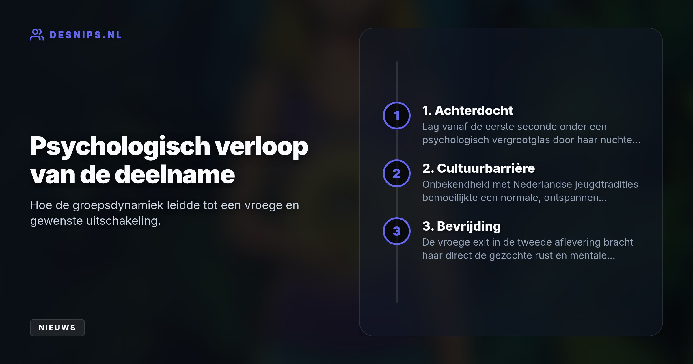 De Vlaamse presentatrice voelde zich door paranoia en cultuurverschillen vanaf dag één buitengesloten in de groep. Haar vertrek in aflevering twee voelde daarom niet als verlies.