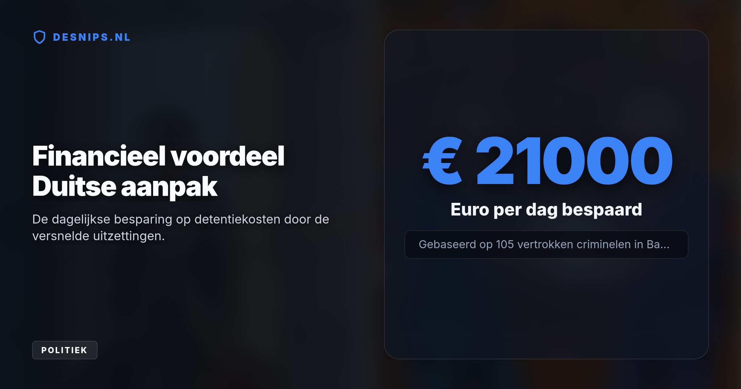 Duitsland halveert celstraffen van criminelen die direct vertrekken. VVD en CDA willen dit ook in Nederland om miljoenen aan detentiekosten te besparen.