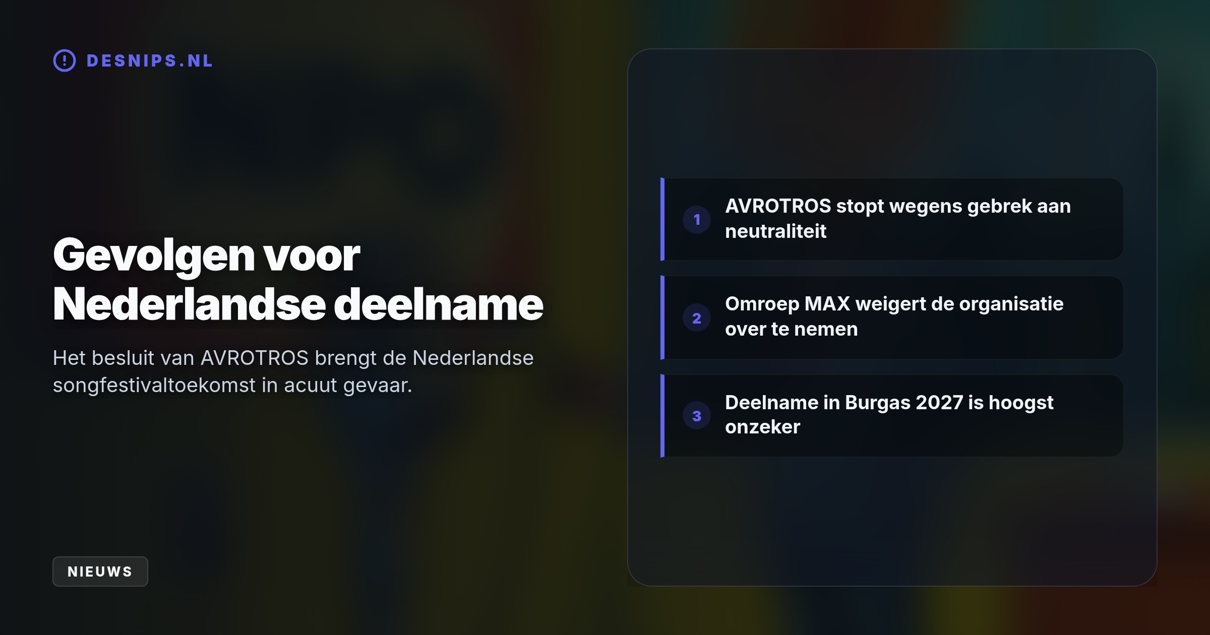De omroep vindt het liedjesfestijn niet langer neutraal door het conflict in het Midden-Oosten en schuift de organisatie terug naar de NPO.
