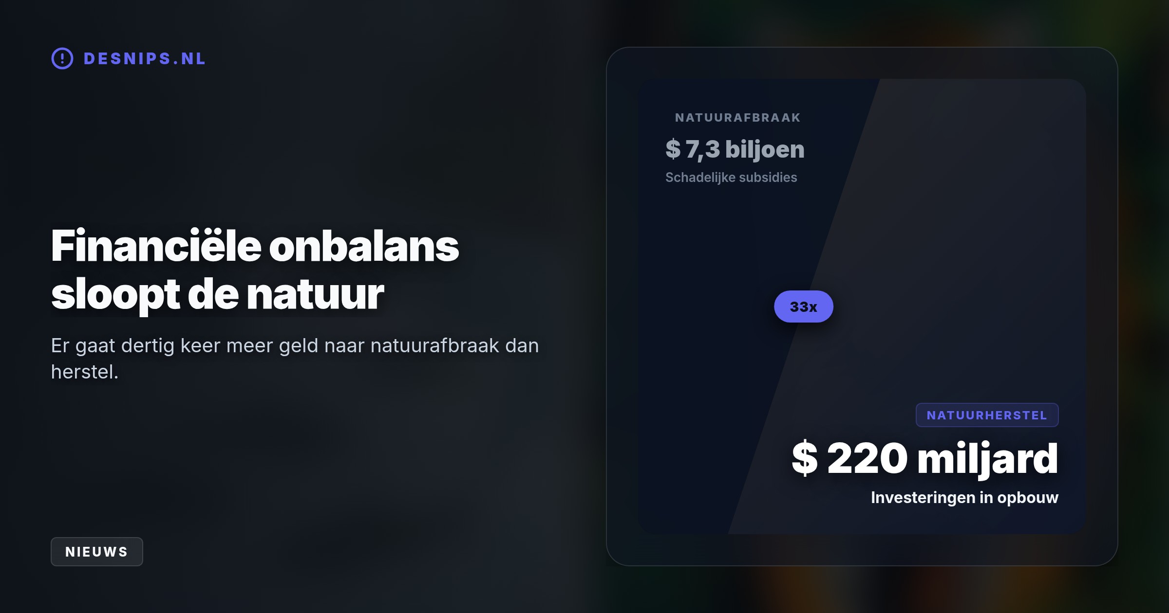 Onze consumptie en schadelijke subsidies drijven dit verlies. Toch bewijst de stijging van het aantal tijgers dat gerichte actie de natuur snel herstelt.