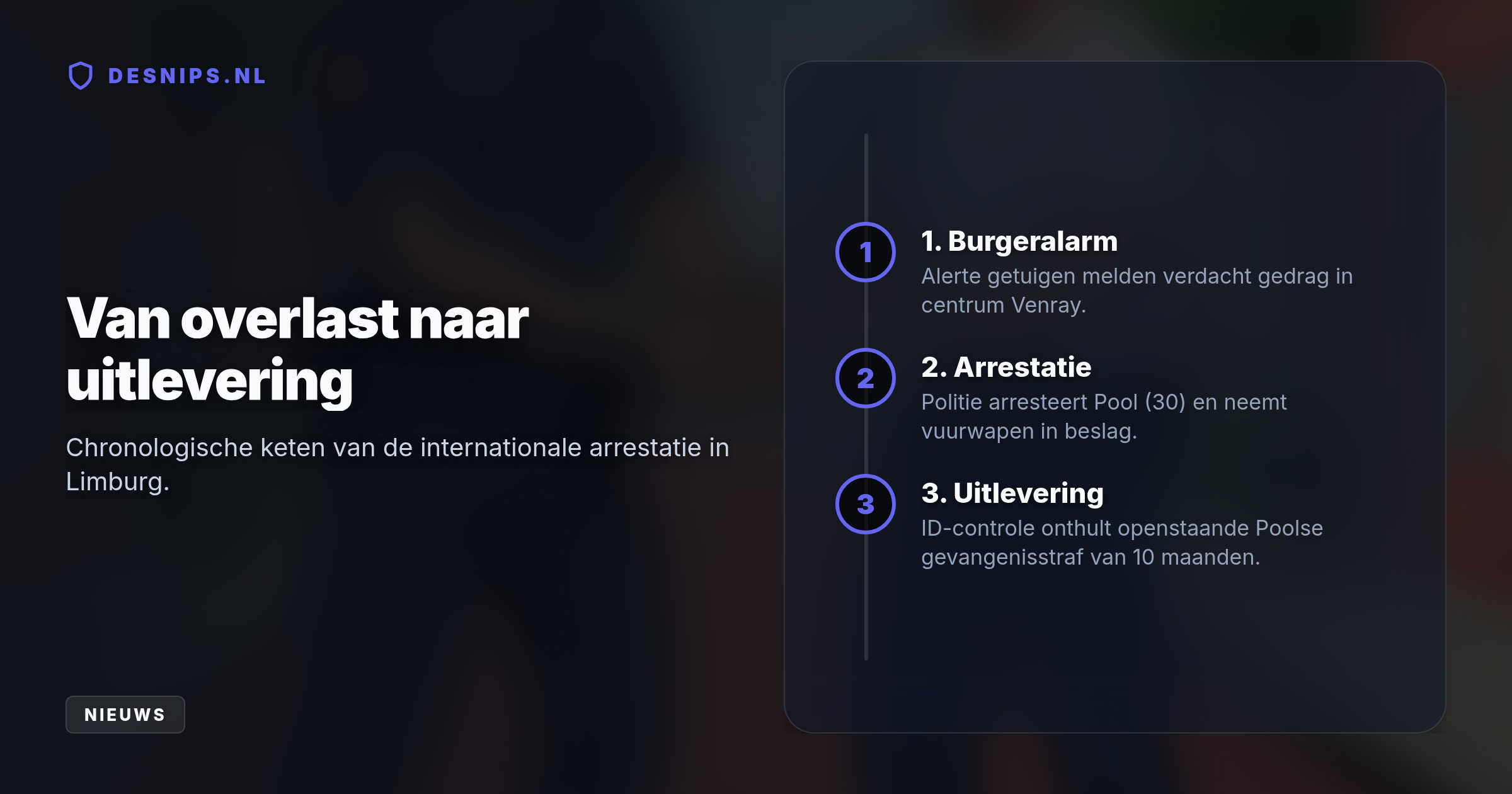 Na een burgermelding in het centrum van Venray vond de politie een vuurwapen bij een 30-jarige Pool. Bij de controle bleek hij in Polen nog tien maanden cel te moeten uitzitten.