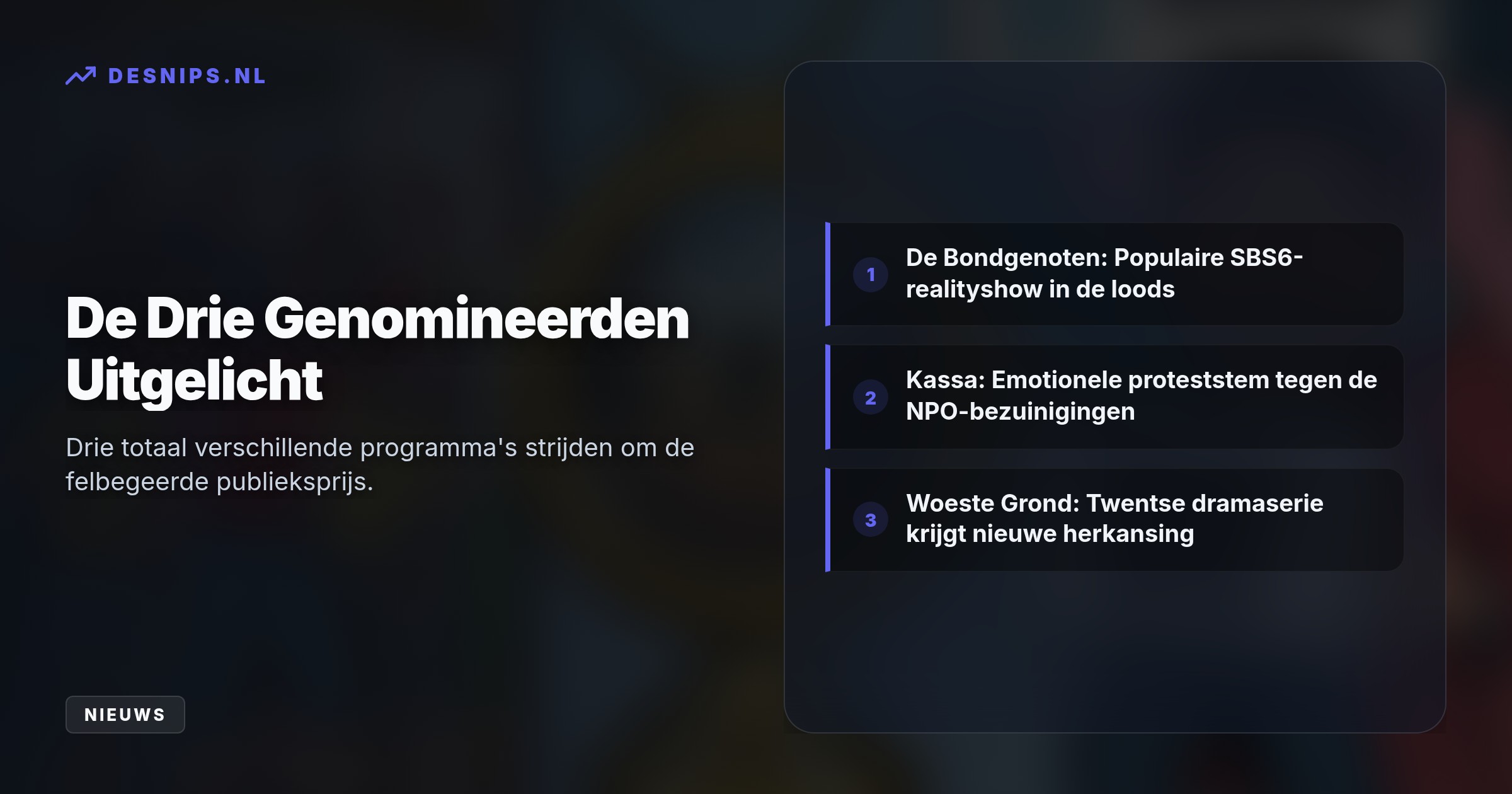 De nominatie van het geschrapte consumentenprogramma Kassa geldt als een emotionele proteststem. De winnaar wordt op 8 oktober bekendgemaakt.