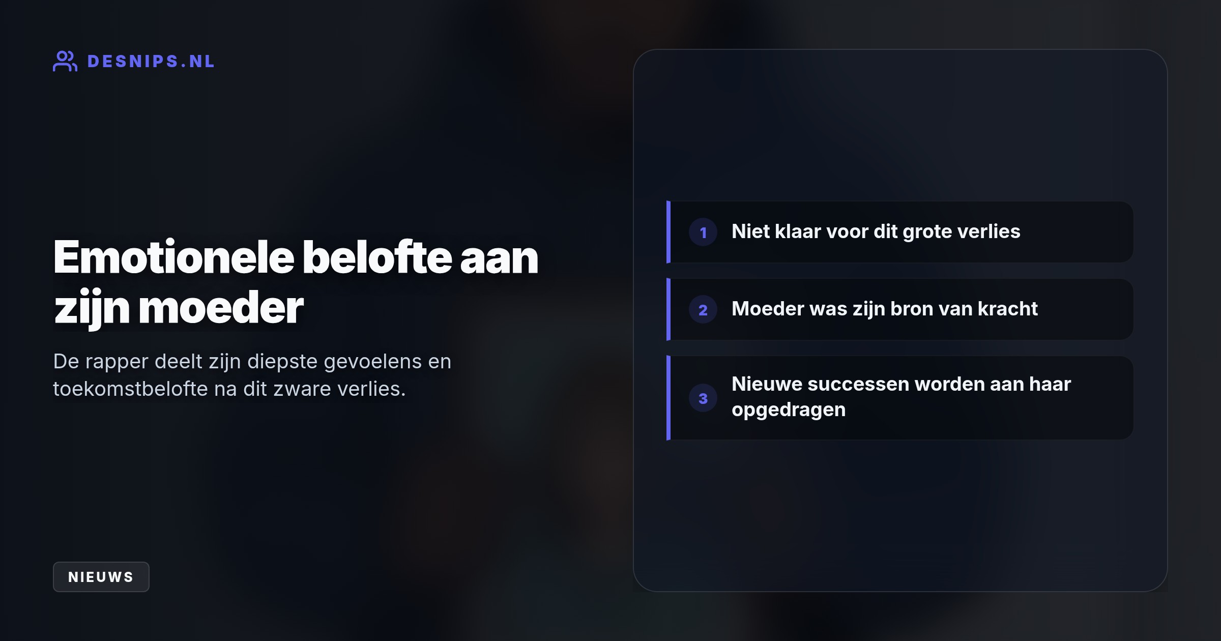 Op Instagram deelt de artiest een emotioneel eerbetoon. Frenna belooft zijn moeders levenslessen te eren en door te gaan met het behalen van successen.