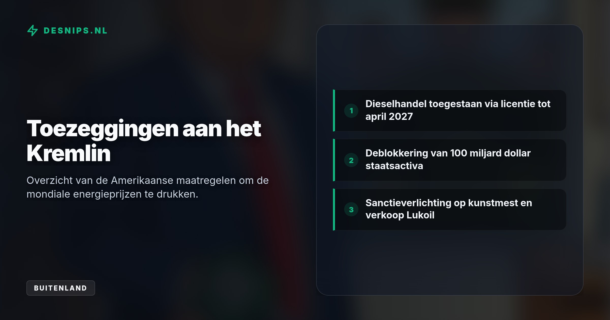 De VS willen wereldwijde brandstofprijzen drukken en bieden Moskou 100 miljard dollar aan deblokkeringen. Oekraïne reageert verrast op het onaangekondigde initiatief.