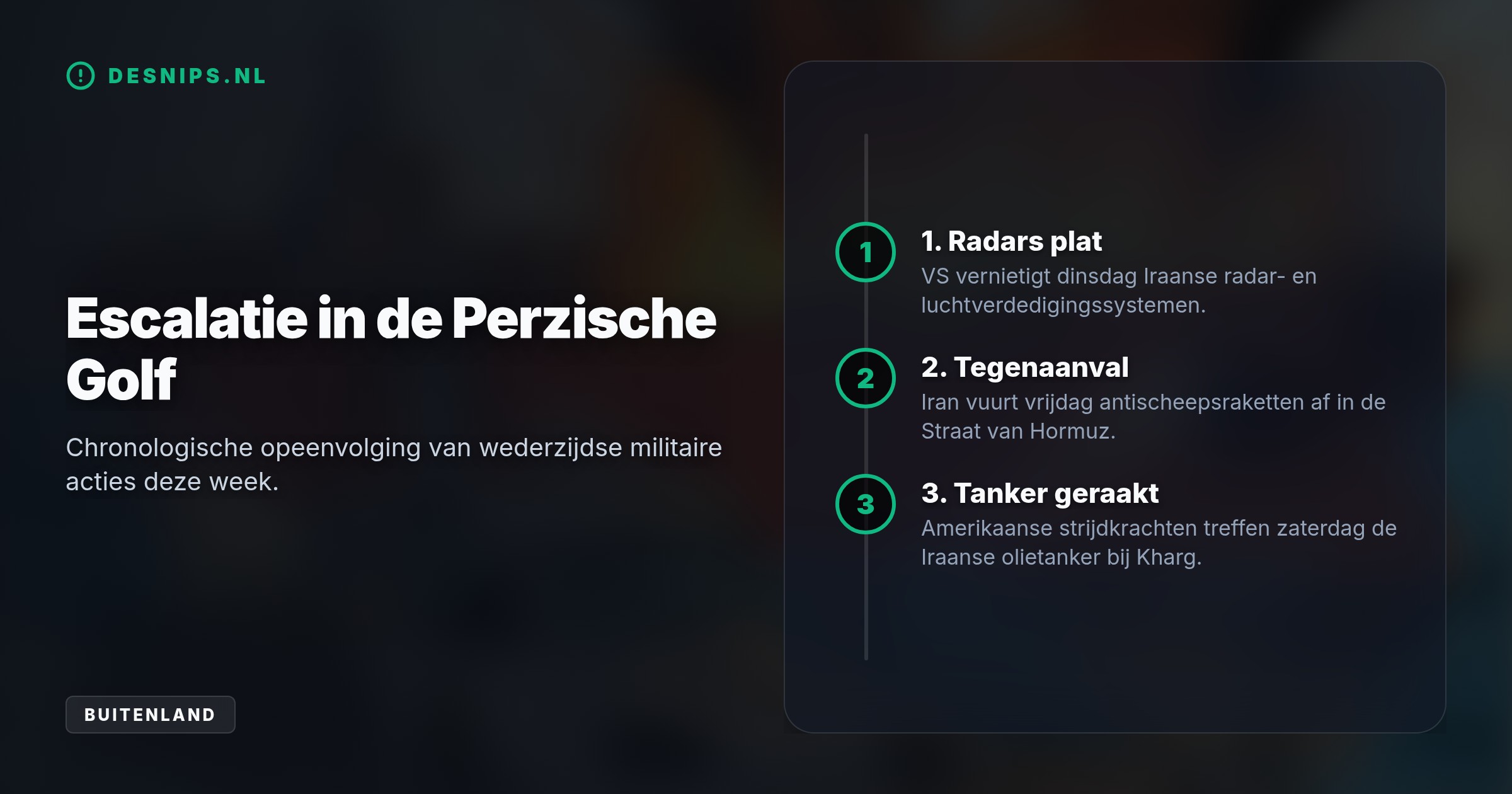 Na een week van wederzijdse aanvallen escaleert het conflict in de Straat van Hormuz. De bemanning kon tijdig vluchten na meerdere explosies op het schip.