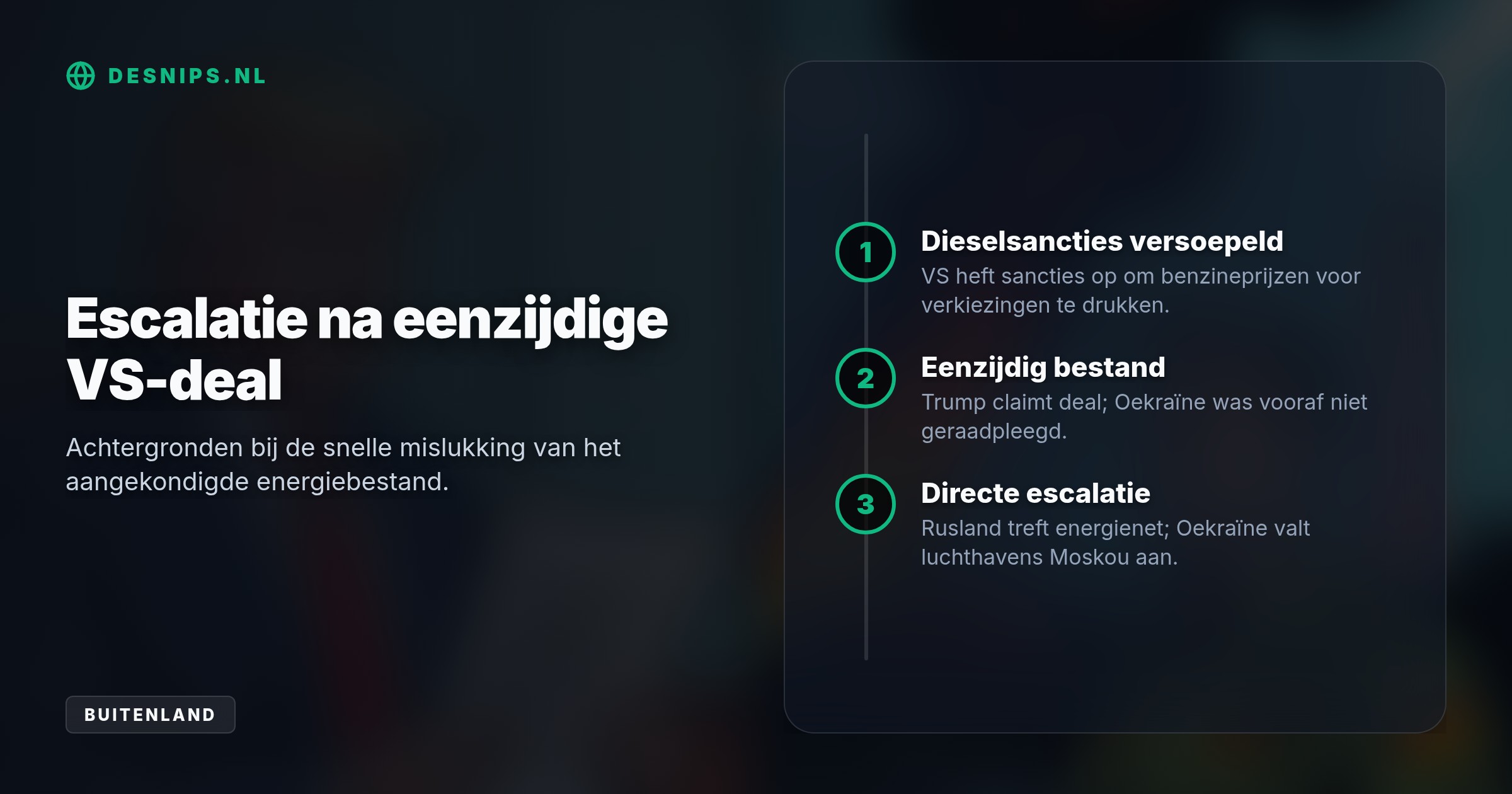 Niet lang nadat Trump eenzijdig een bestand bekendmaakte, raakte een Russische drone een elektriciteitscentrale in Kiev. Zelensky was niet vooraf ingelicht.