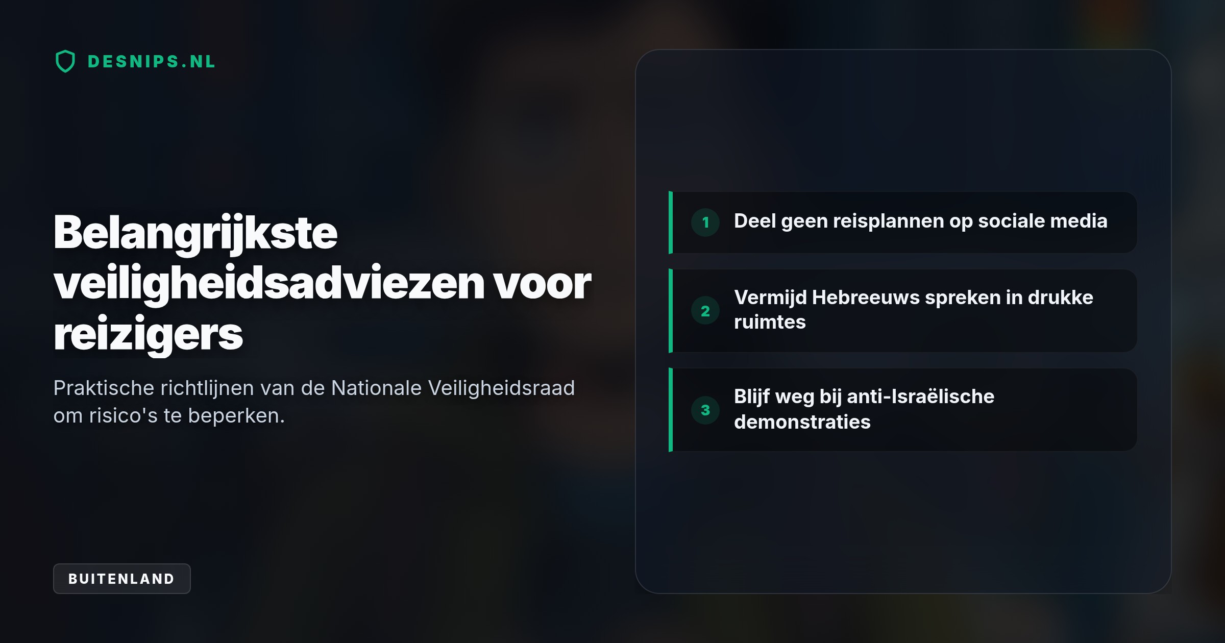 Door de driejarige herdenking van de Hamas-aanval dreigen Iraanse terreurgroepen met aanslagen. De Veiligheidsraad adviseert reizigers Hebreeuws te mijden.