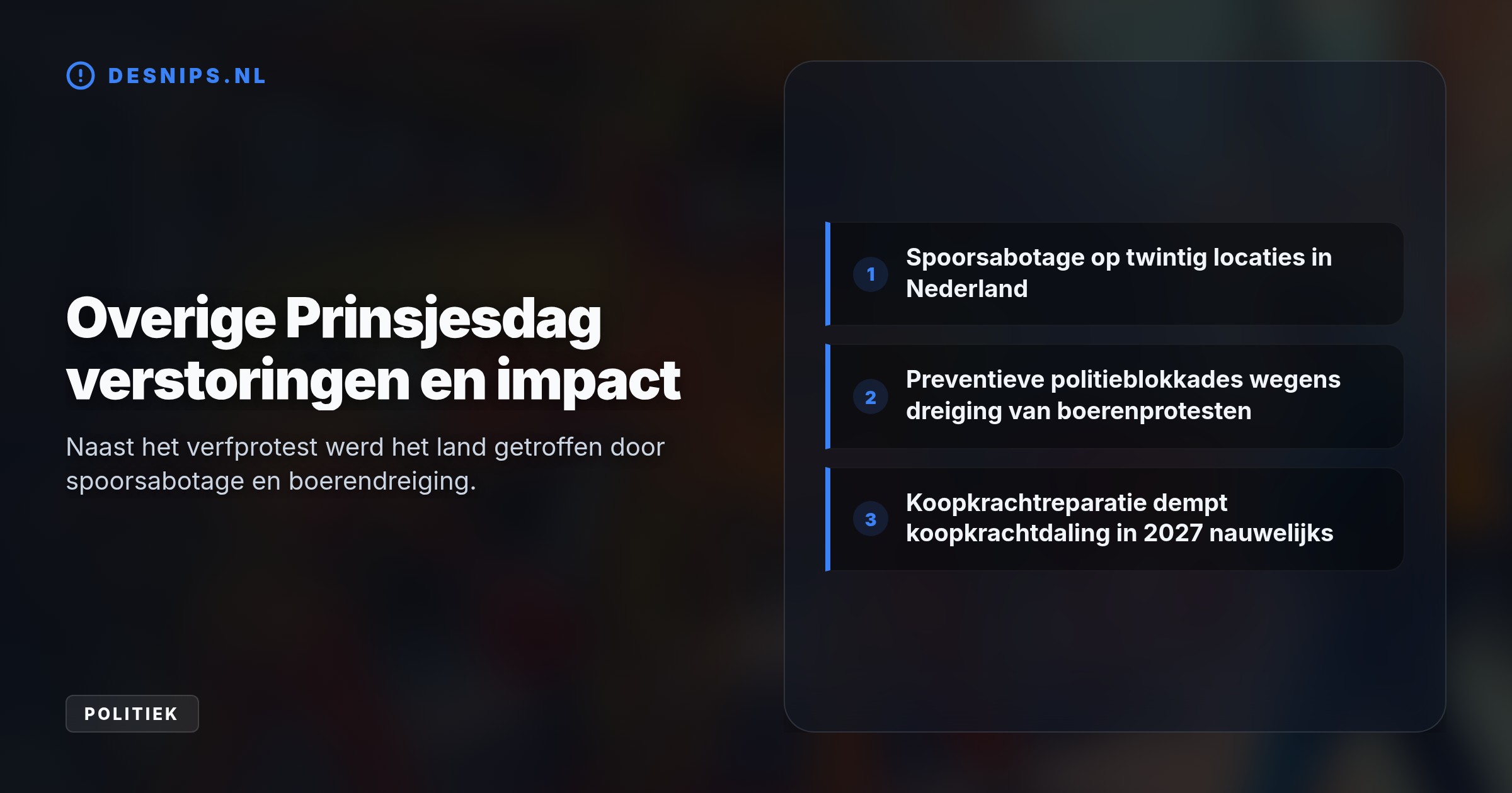 Zes demonstranten zijn opgepakt na het besmeuren van het Lange Voorhout. Door tijdsnood reed de stoet over de verf; elders zorgde spoorsabotage voor NS-chaos.