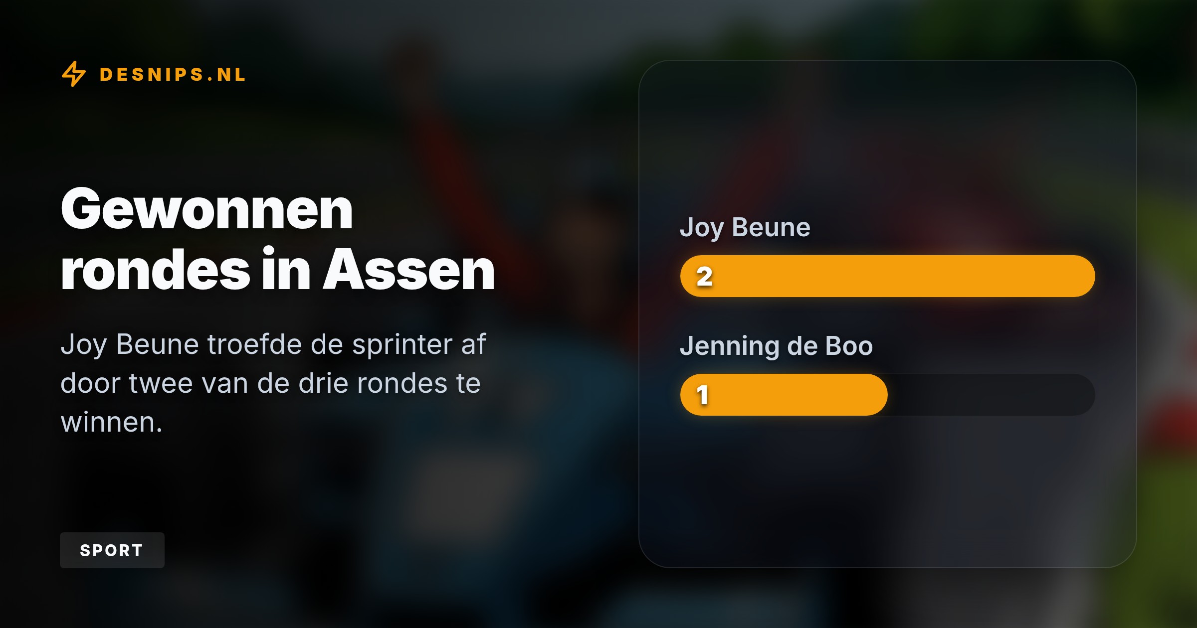 Op het TT-Circuit in Assen won de schaatsster de Mazda-autorace dankzij haar uitstekende circuitkennis. Hiermee vergroot ze haar voorsprong in hun sportieve 'Battle of the Sexes'.