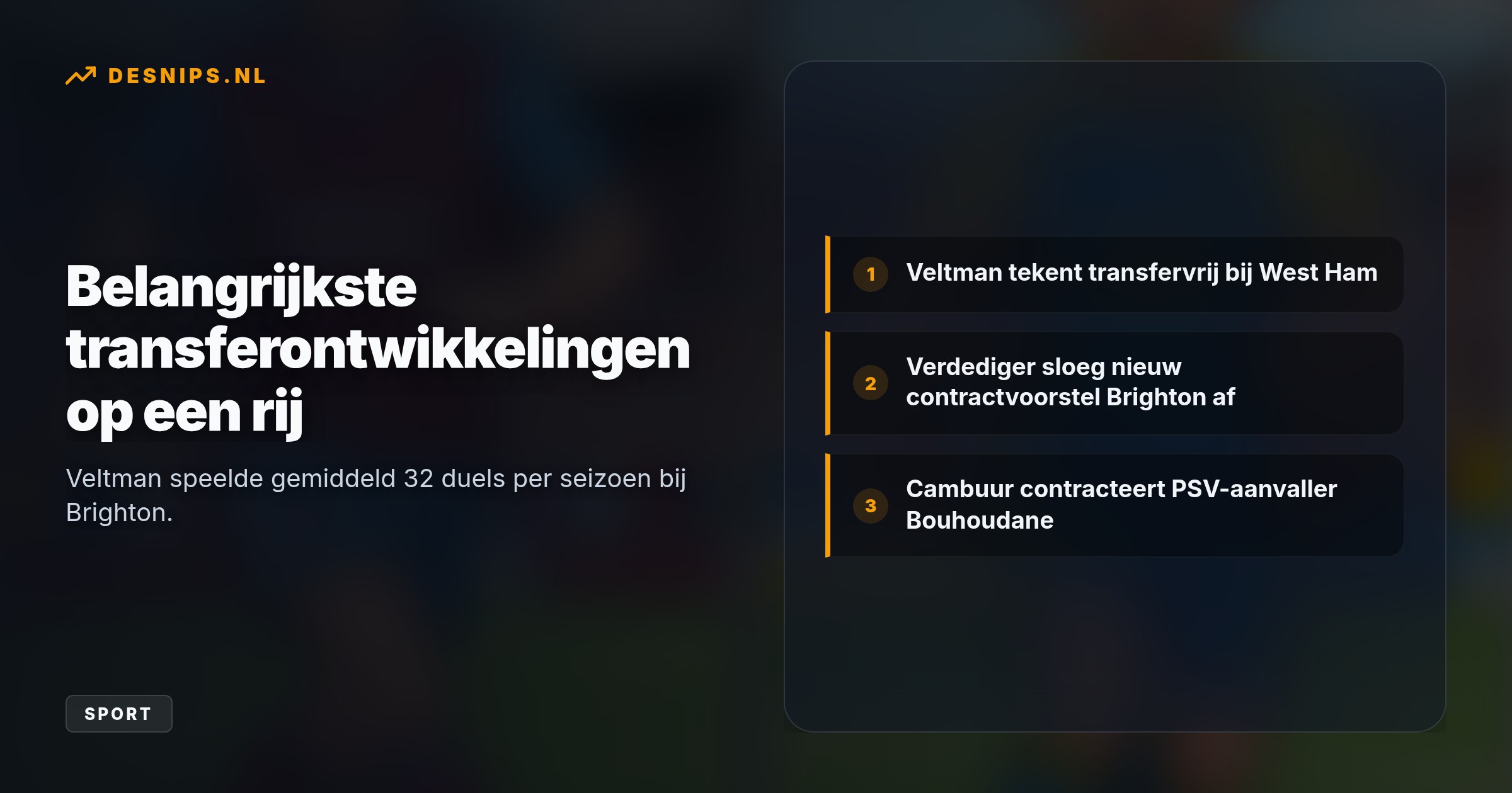 De ervaren verdediger verlaat Brighton na 191 duels voor een Londens avontuur. Cambuur contracteert PSV-aanvaller Sami Bouhoudane (18).