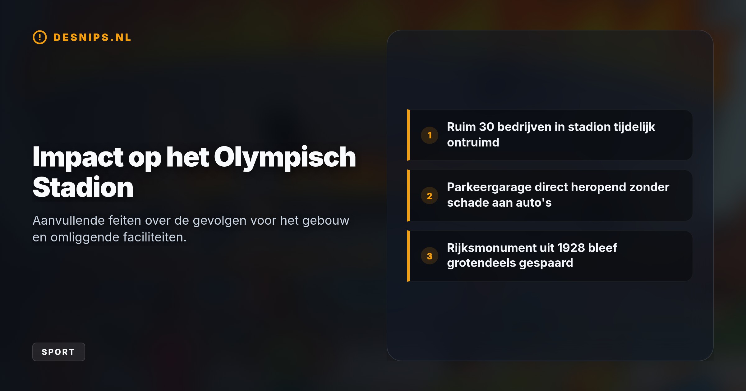 Door zware roetschade na brand in de kruipruimte van het Olympisch Stadion is het kantoor 5 tot 6 maanden dicht. De sportersbegeleiding en de TCS Marathon gaan onverminderd door.