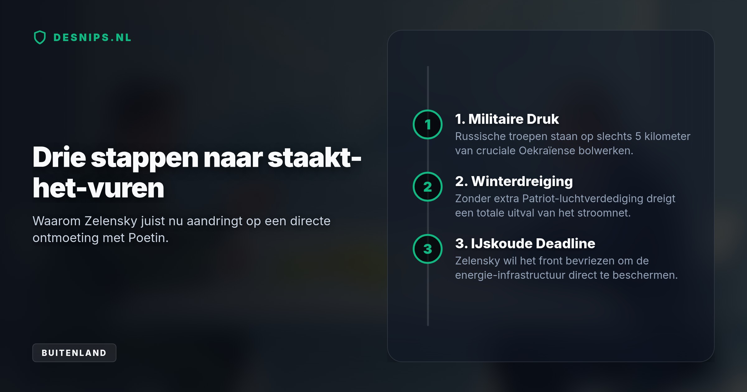 Om de energievoorziening voor de winter veilig te stellen en de Russische opmars te stuiten, stelt Oekraïne een directe bevriezing van het front voor.