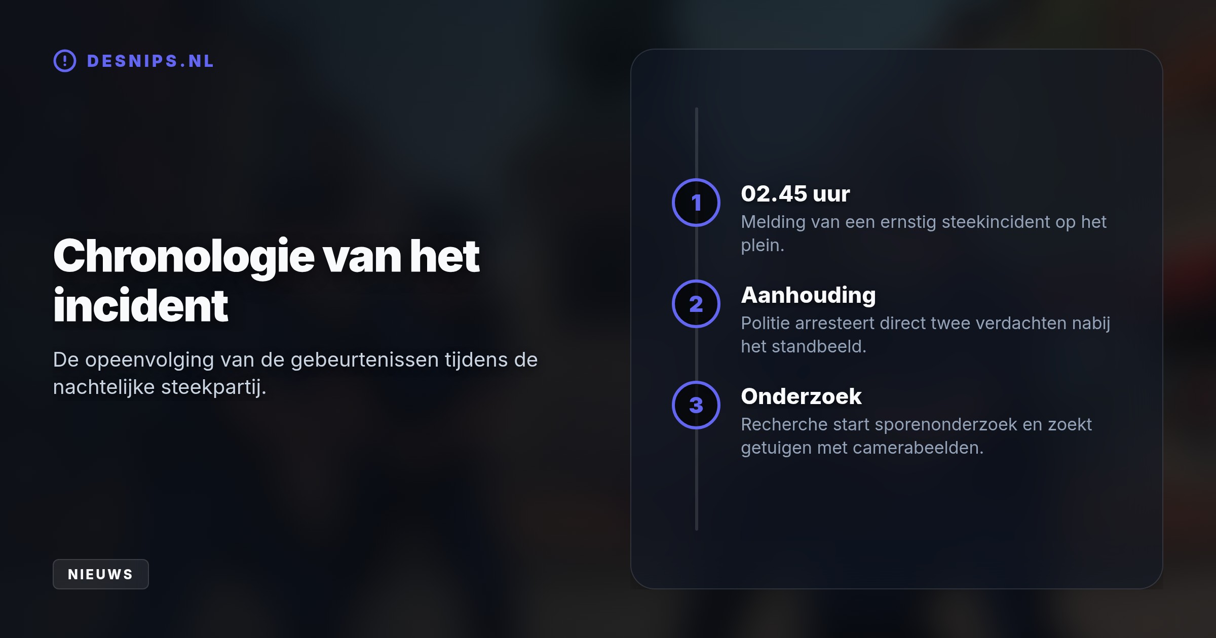 Na de melding rond 02.45 uur rukten hulpdiensten massaal uit. De politie arresteerde de verdachten ter plaatse en zoekt nu getuigen met camerabeelden.