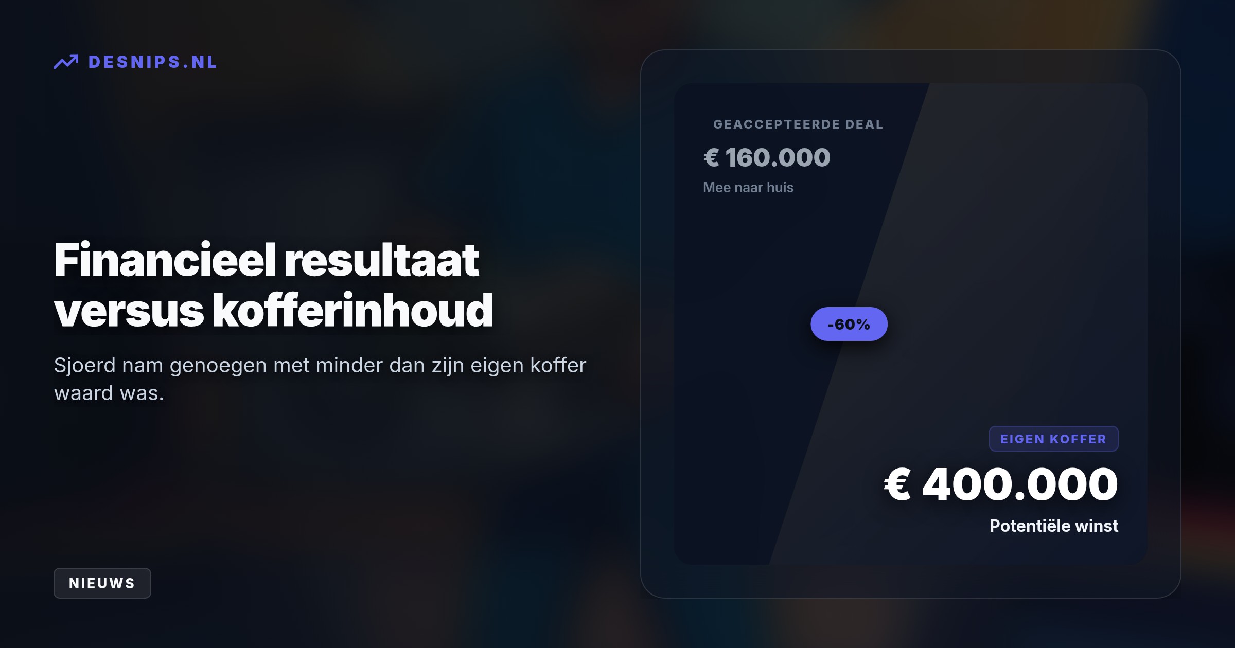 De Gelderse ic-verpleegkundige sloeg eerst 220.000 euro af en kelderde naar 44.000 euro, waarna hij met stalen zenuwen besloot door te spelen tot een bod van 160.000 euro.