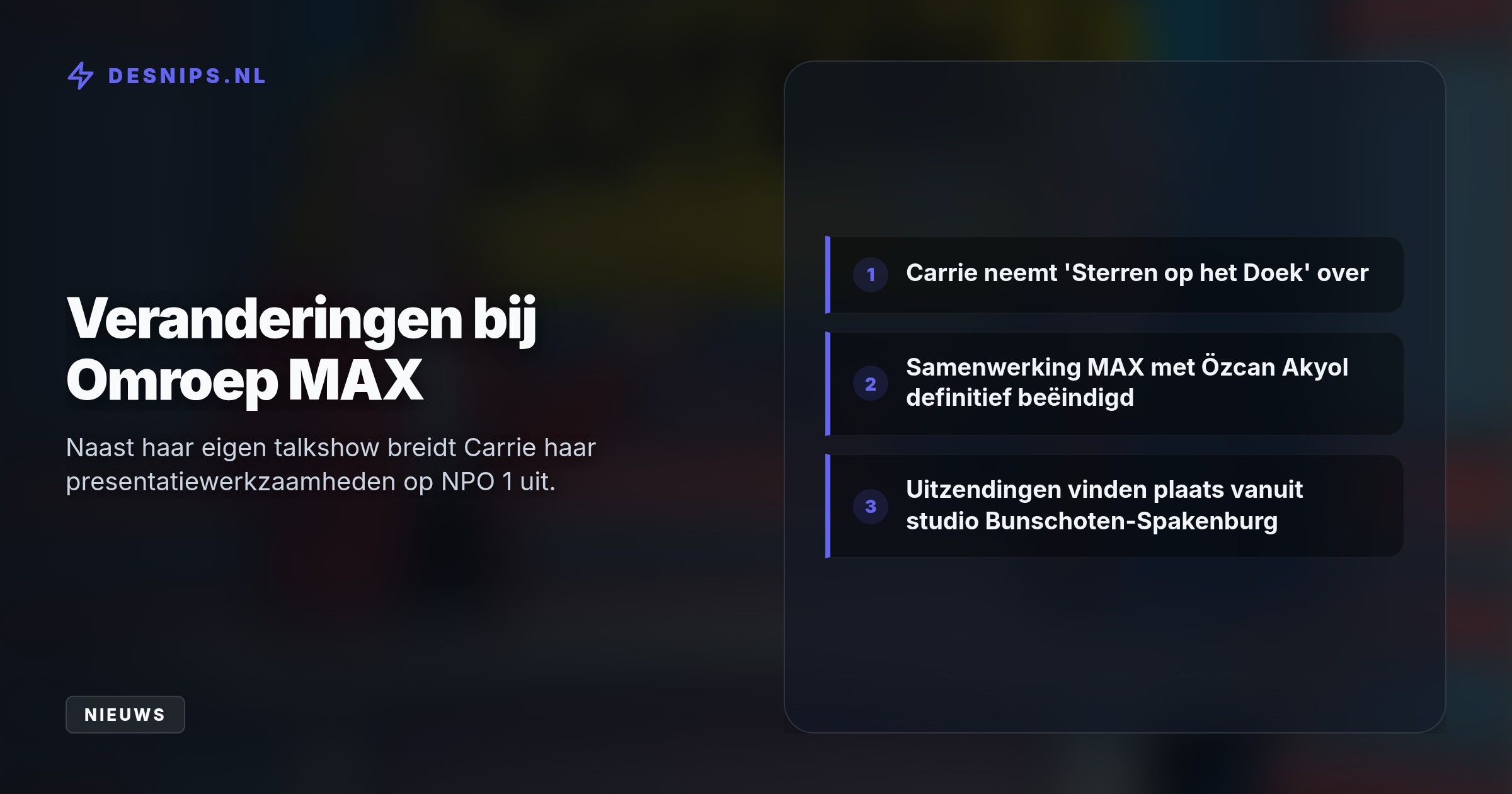 Na een tip van Joop van den Ende sponsoren de Postcode Loterij en VriendenLoterij de talkshow, waardoor de uitzendingen geen belastinggeld kosten.