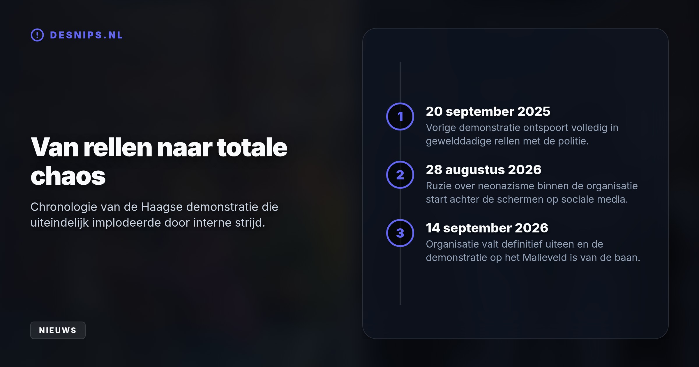 Interne ruzies over extremistische uitingen hebben de organisatie verscheurd. Leden nemen massaal afstand uit angst voor een herhaling van de gewelddadige rellen van vorig jaar.