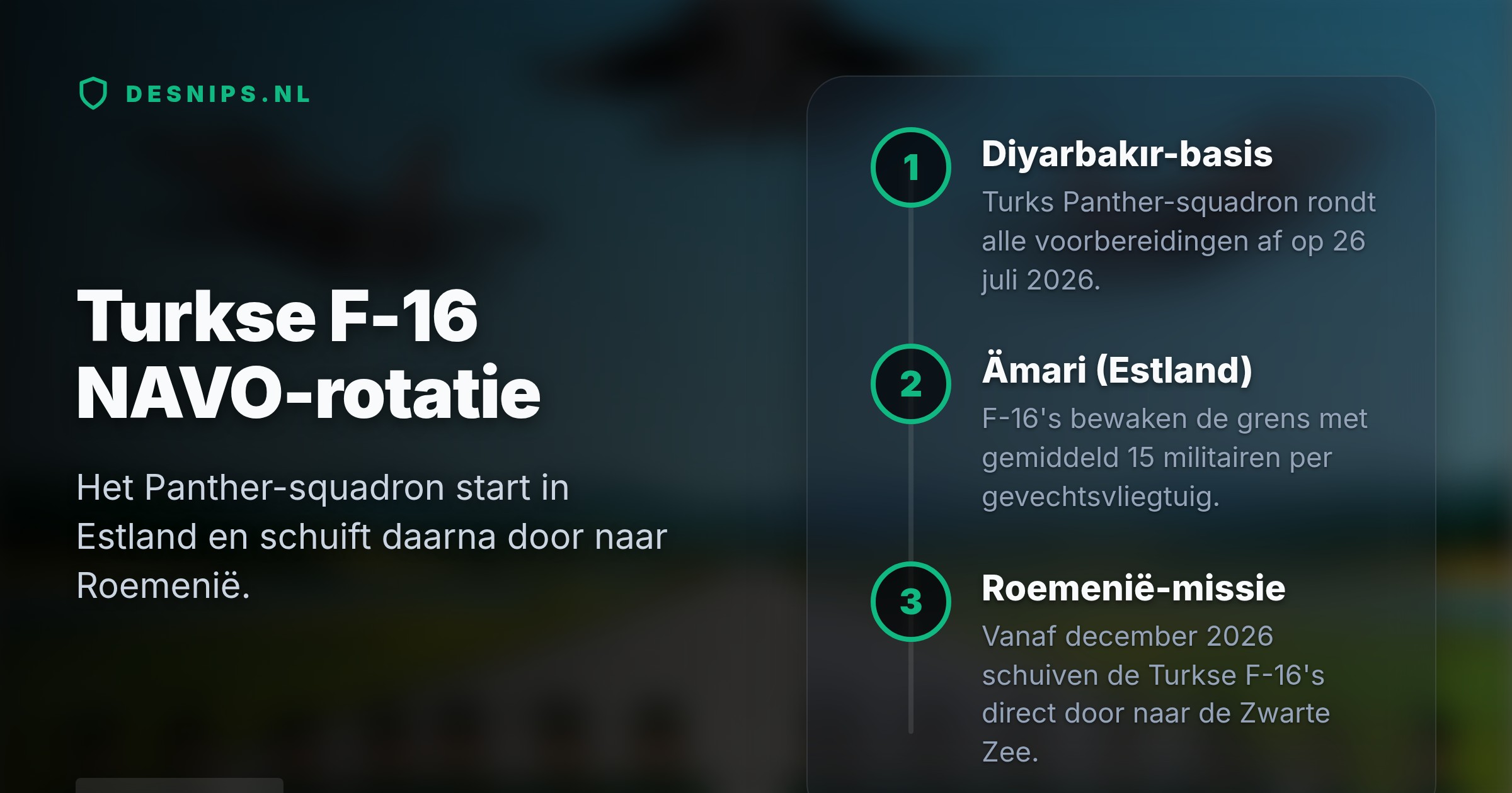 Omdat de Baltische staten zelf geen gevechtsvliegtuigen hebben, nemen vijf Turkse straaljagers en 76 militairen vanaf de Estse basis Ämari de 24/7 bewakingstaak over.