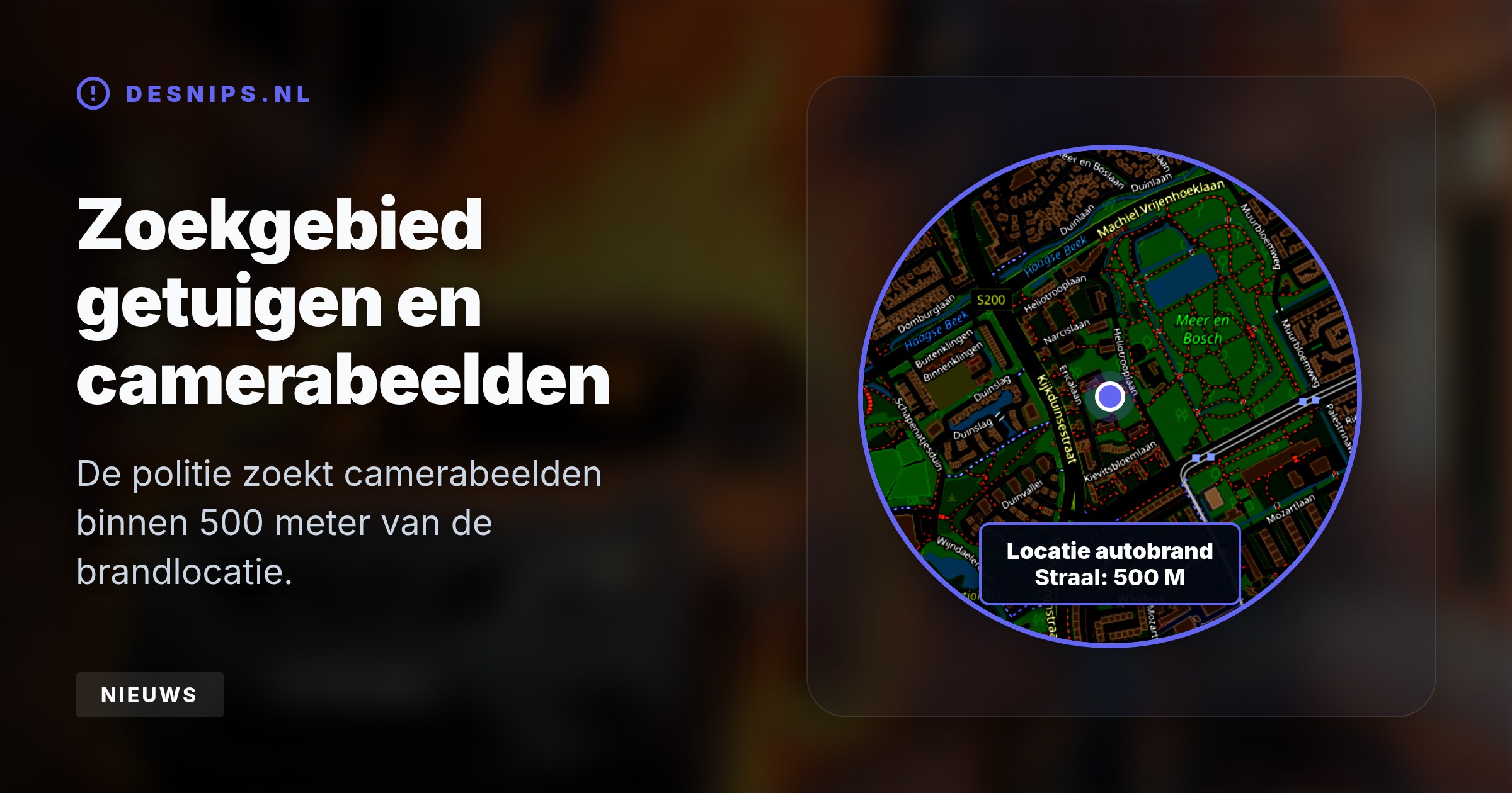 Na een autobrand op de kruising van de Kievitsbloemlaan en de Heliotrooplaan vluchtten twee verdachten op een fatbike. De politie vermoedt opzet en vraagt buurtbewoners om camerabeelden.