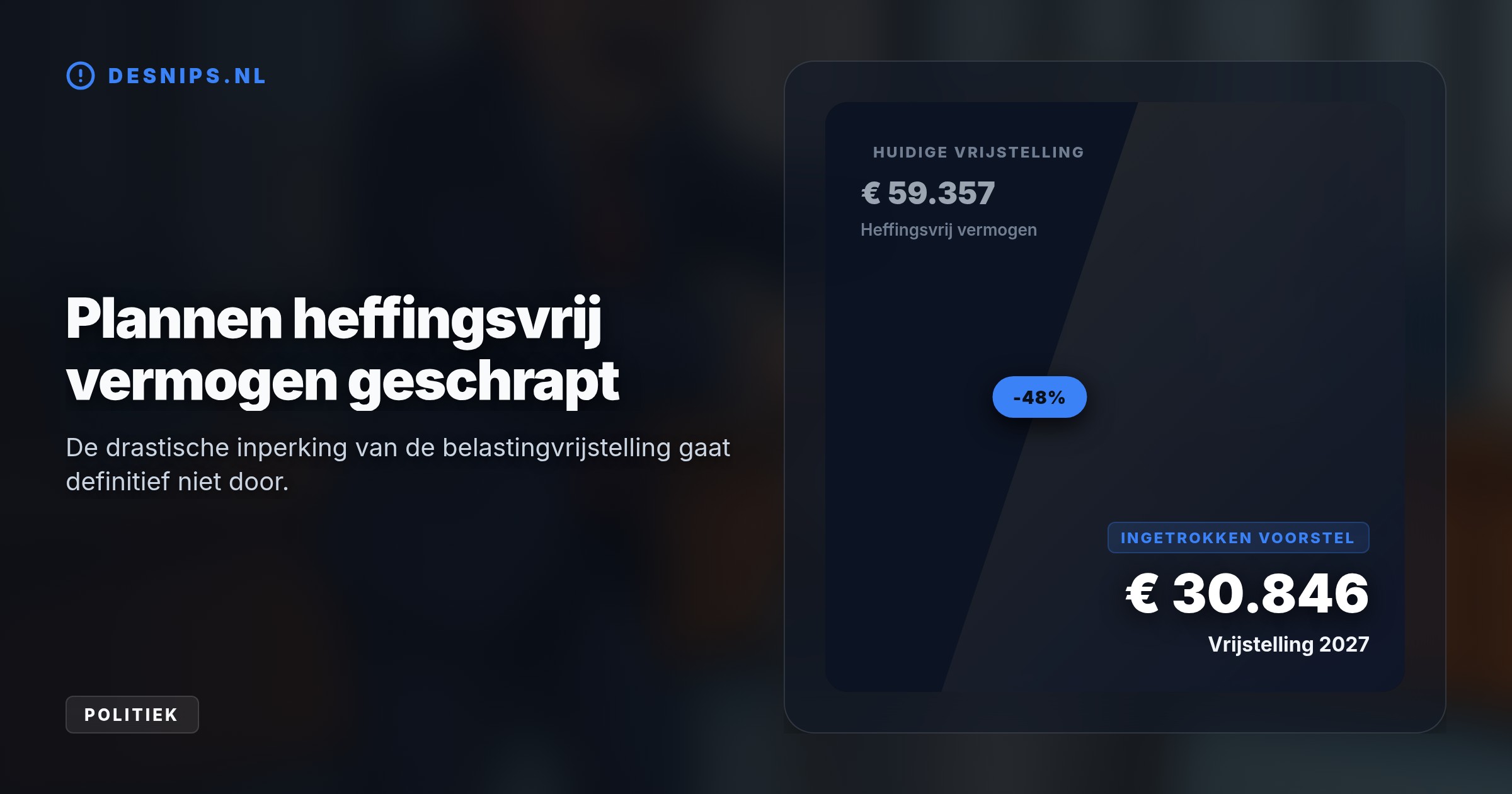 Na felle kritiek uit de Tweede Kamer schrapt het kabinet de geplande verlaging van het heffingsvrij vermogen. Er wordt gezocht naar een alternatieve dekking.