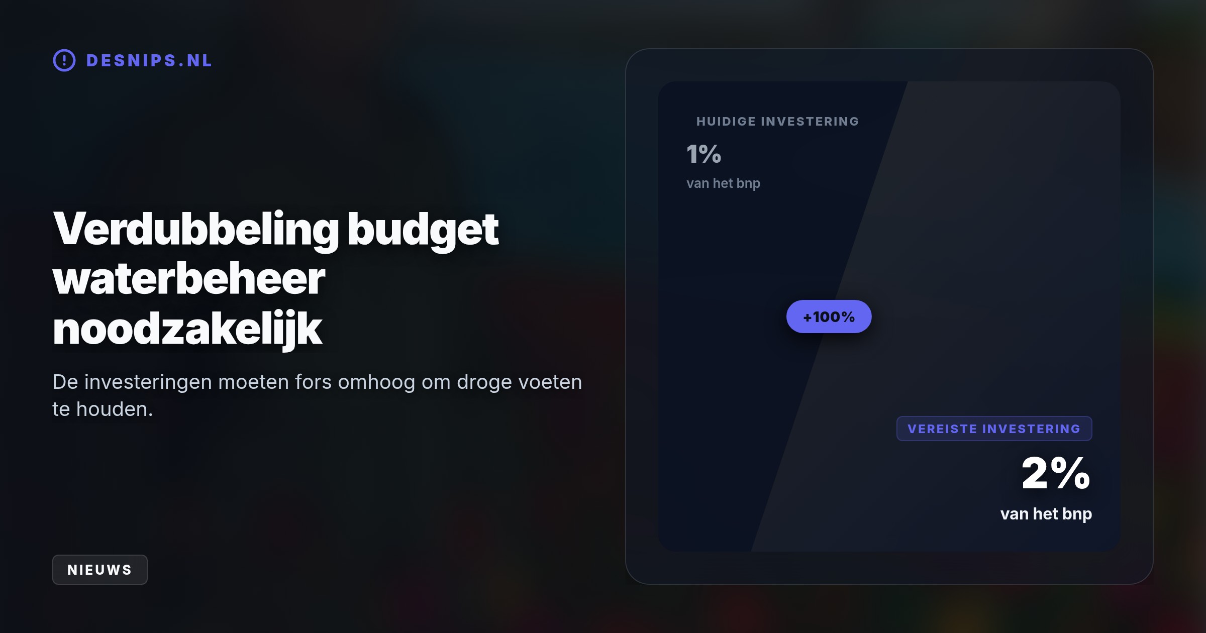 Deltacommissaris Verdaas eist dertien miljard euro extra voor dijken om totale verzilting tegen te gaan en vitale infrastructuur te beschermen.