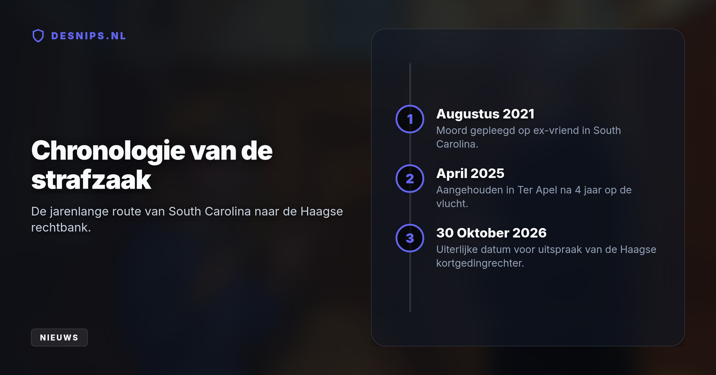 De 35-jarige W. vluchtte naar Ter Apel maar wordt gezocht voor een moord in South Carolina. Ze stelt dat de Amerikaanse garanties onvoldoende zijn; uitspraak volgt op 30 oktober.