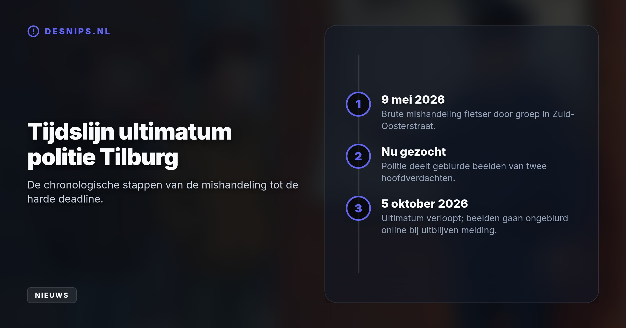 De politie geeft twee vermoedelijke minderjarigen die in mei een fietser zwaar mishandelden een ultimatum: meld je vóór 5 oktober, of je gezicht wordt ongeblurd gedeeld.