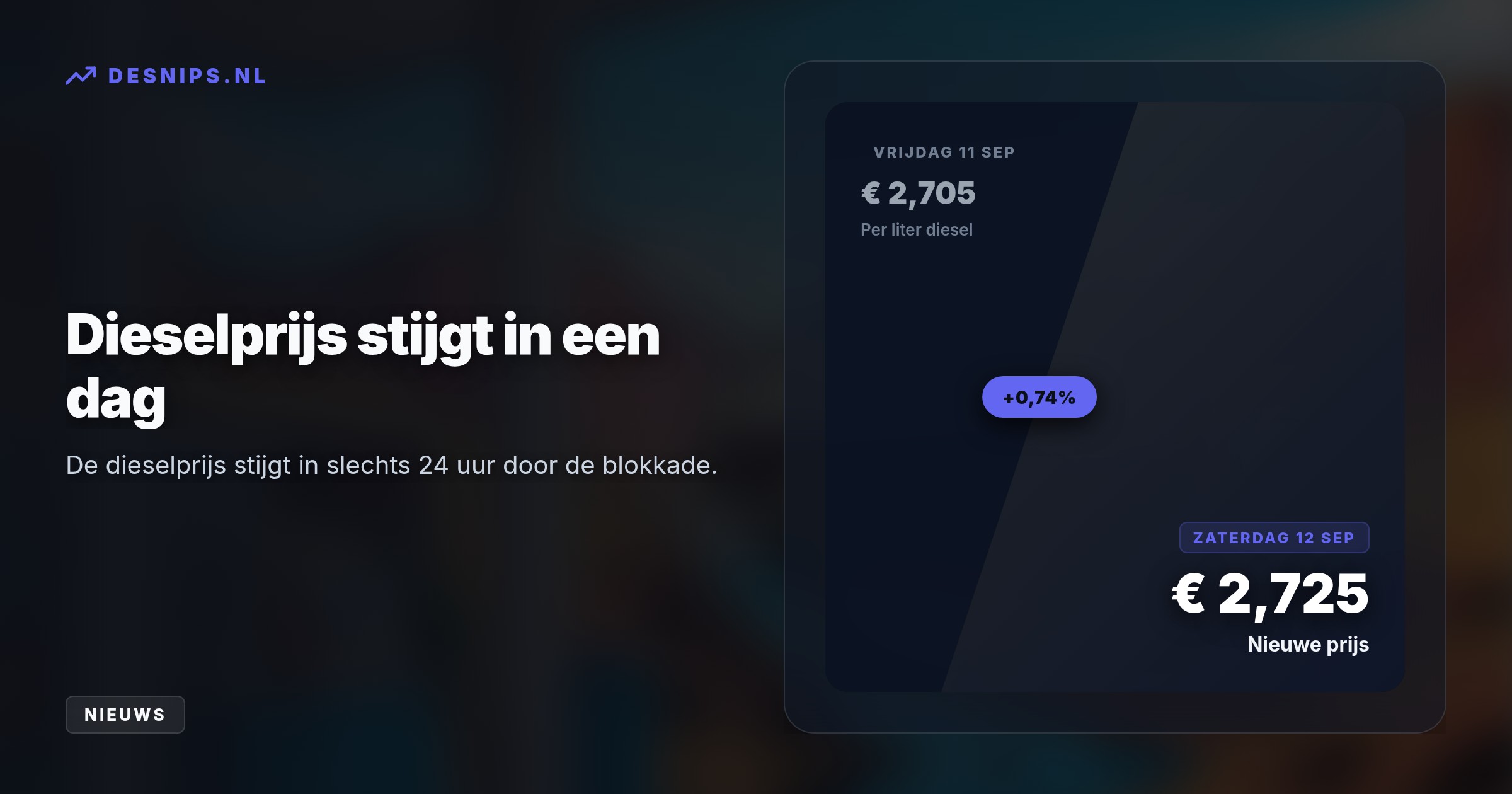Door spanningen in het Midden-Oosten is de vitale Straat van Hormuz geblokkeerd. Hierdoor stijgt de dieselprijs naar €2,725 per liter en dreigt een nieuw record.