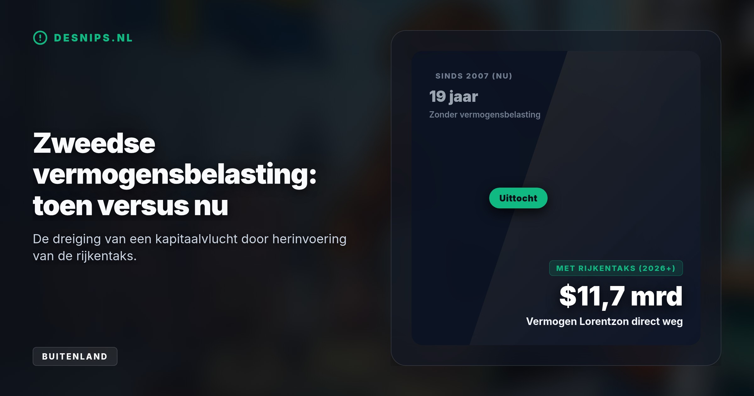 De miljardair waarschuwt dat een vermogensbelasting ondernemers dwingt aandelen te verkopen, wat banen schaadt. Ook andere vermogende Zweden overwegen een vertrek.