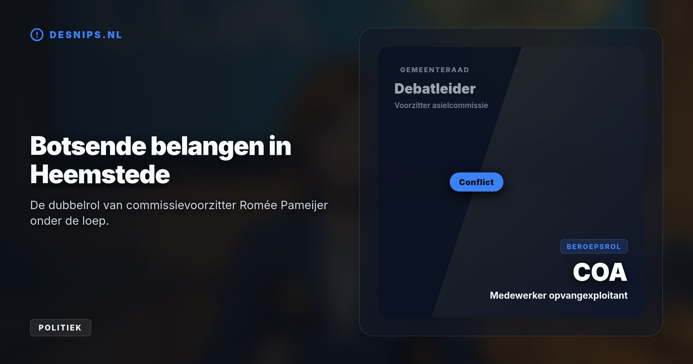 Als fractievoorzitter van PRO Heemstede leidde Romée Pameijer de vergadering over asielopvang, terwijl ze ook bij het COA werkt. Critici eisen opheldering over deze belangenverstrengeling.